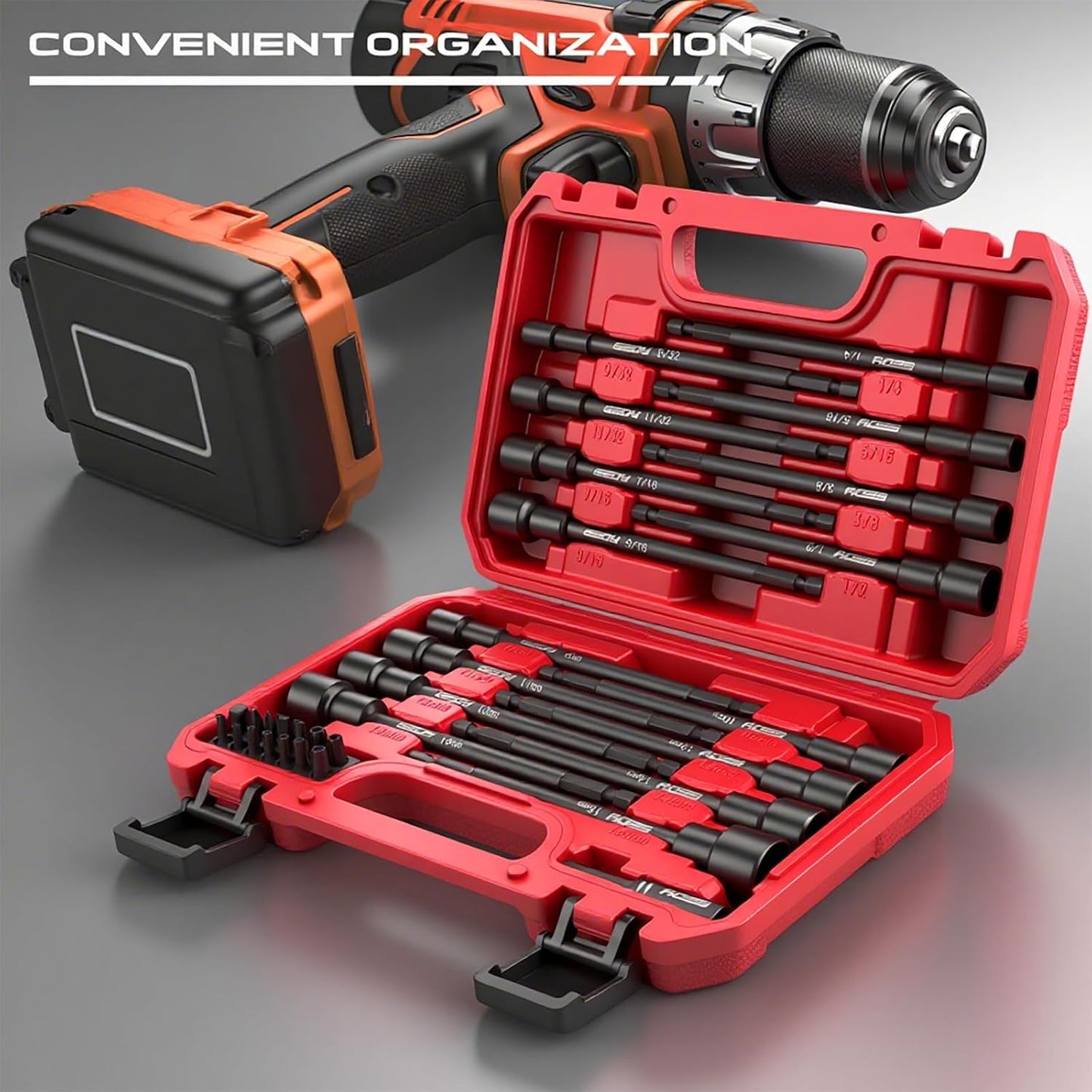 Nut Driver Impact Bit Set - 31-Piece Magnetic Socket Impact Drill Bit Tool Sets Extra Long Hex Nut Setter Driver Holder - Metric SAE Screwdriver Bits 1/4 Drive Shank Adapter Extension