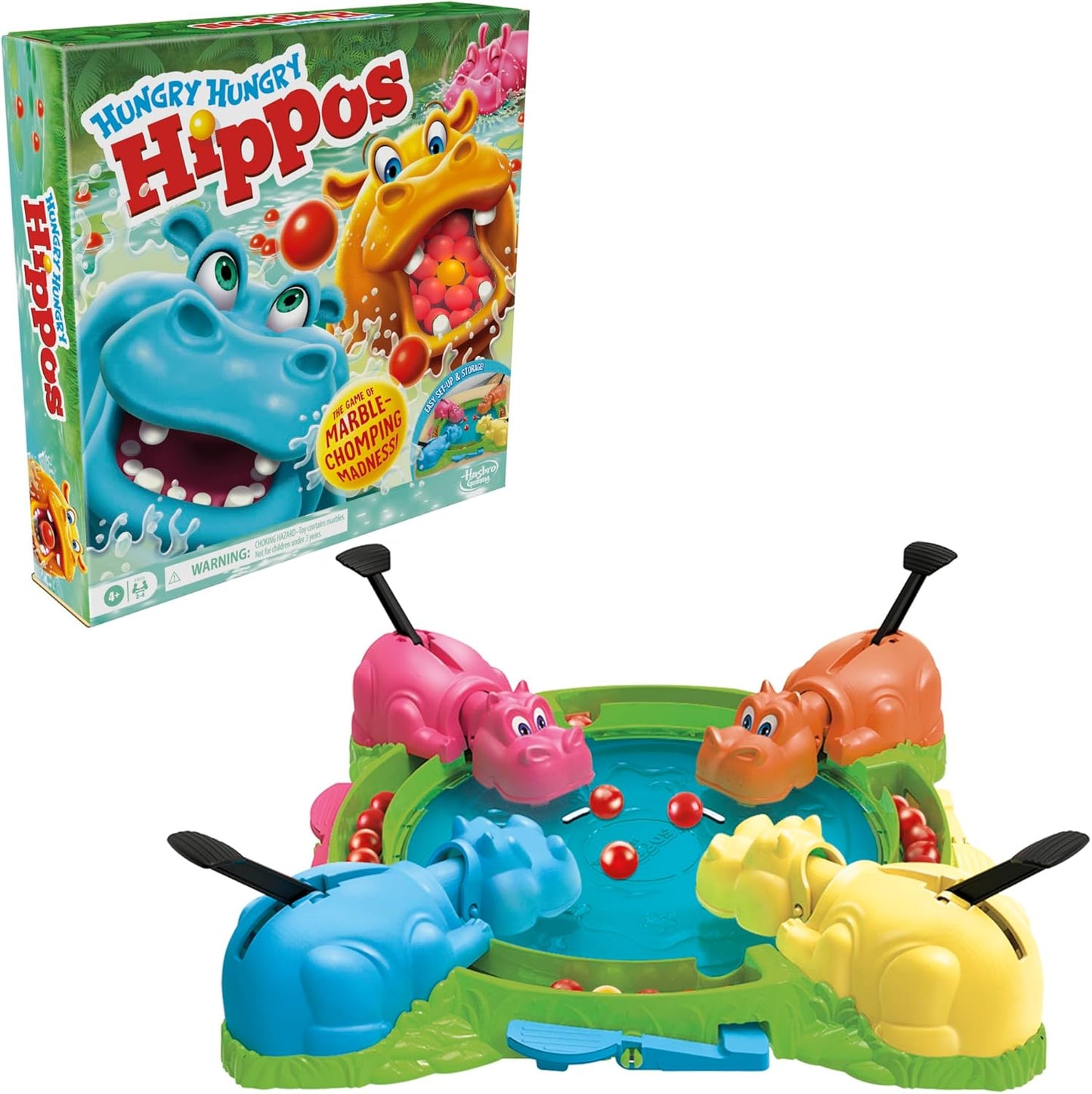 Hasbro Gaming Hungry Hungry Hippos Game for Preschoolers | Instant Marble Relaunch, Easy Set-Up & Storage| Ages 4 and Up | 2 to 4 Players | Kids Games