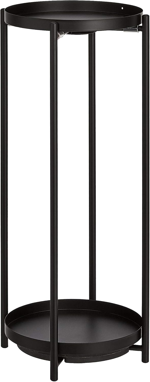 Amazon Basics Two-Tier Indoor Outdoor Metal Round Plant Stand for Multiple Plants, Rustproof Flower Holder with Plant Shelf, Black
