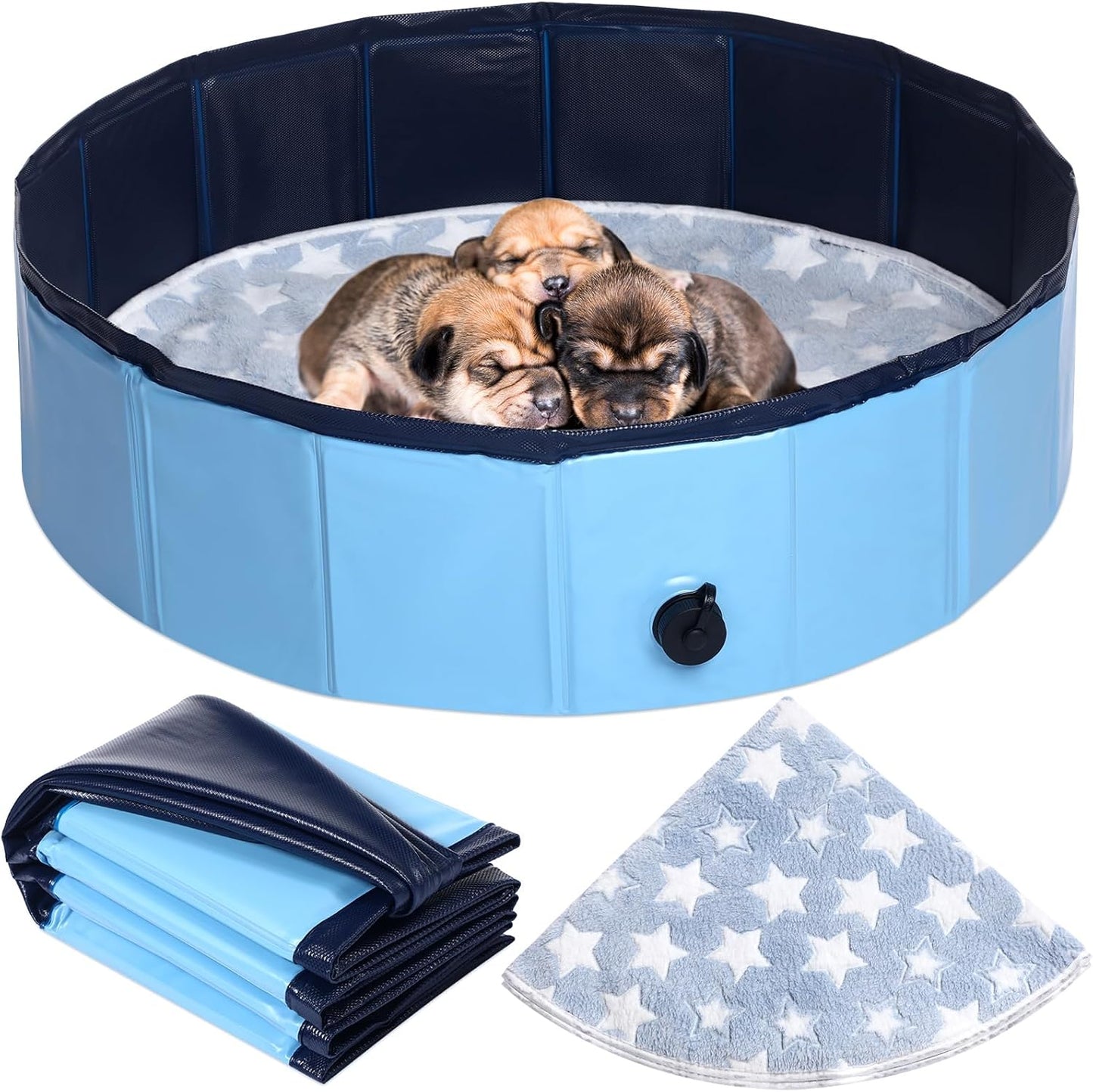 Whelping Pen for Dogs Portable Whelping Box Pool for Small Dogs Puppies with Reusable Pee Pad Washable(Blue,32 x 8 Inch)