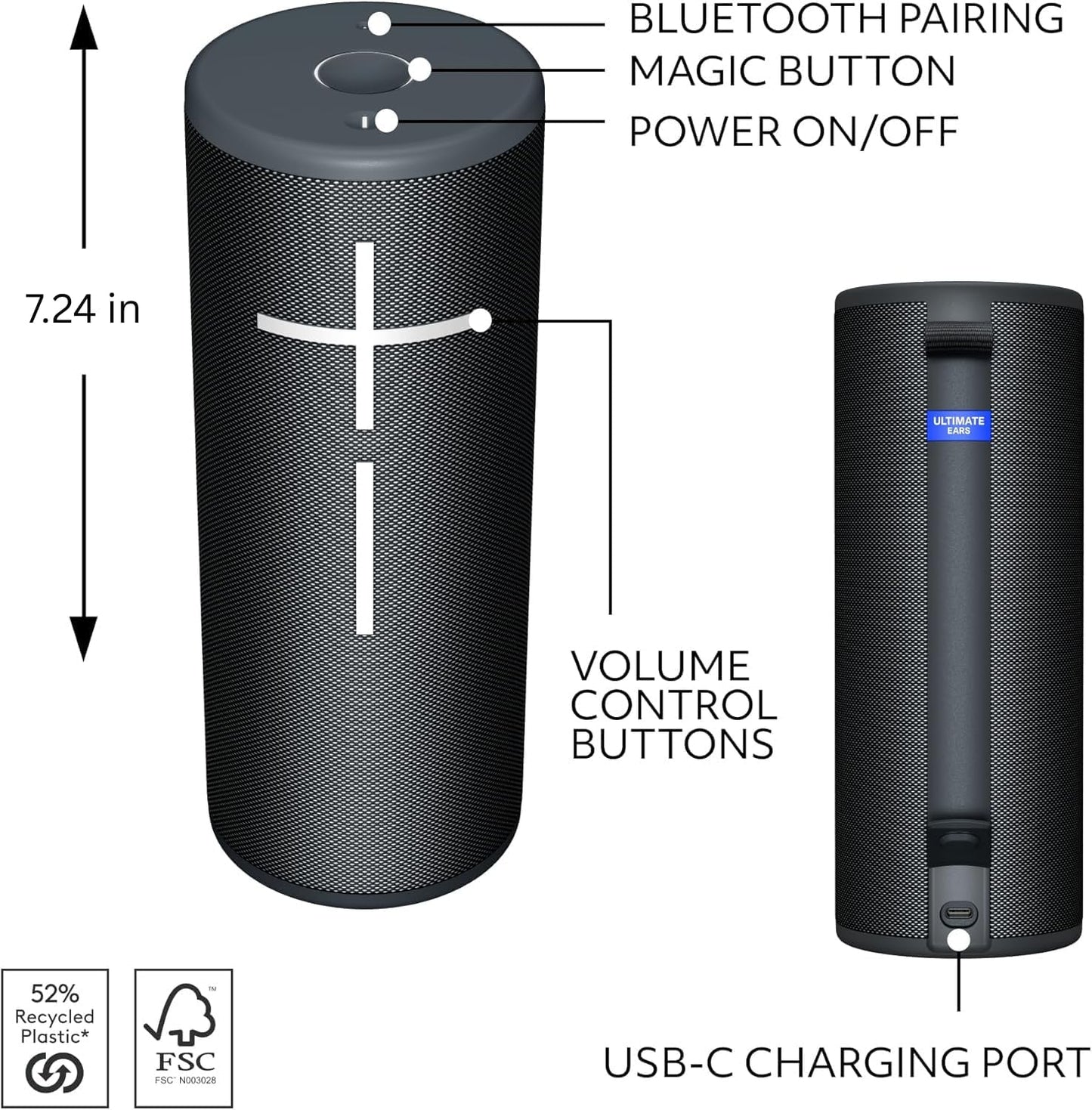 Ultimate Ears Boom 4 Portable Waterproof Bluetooth Speaker with 360-Degree, Bold, Immersive, Crystal-Clear Sound, Floating Speaker with 15-Hour Battery and 147ft (45m) Range - Black