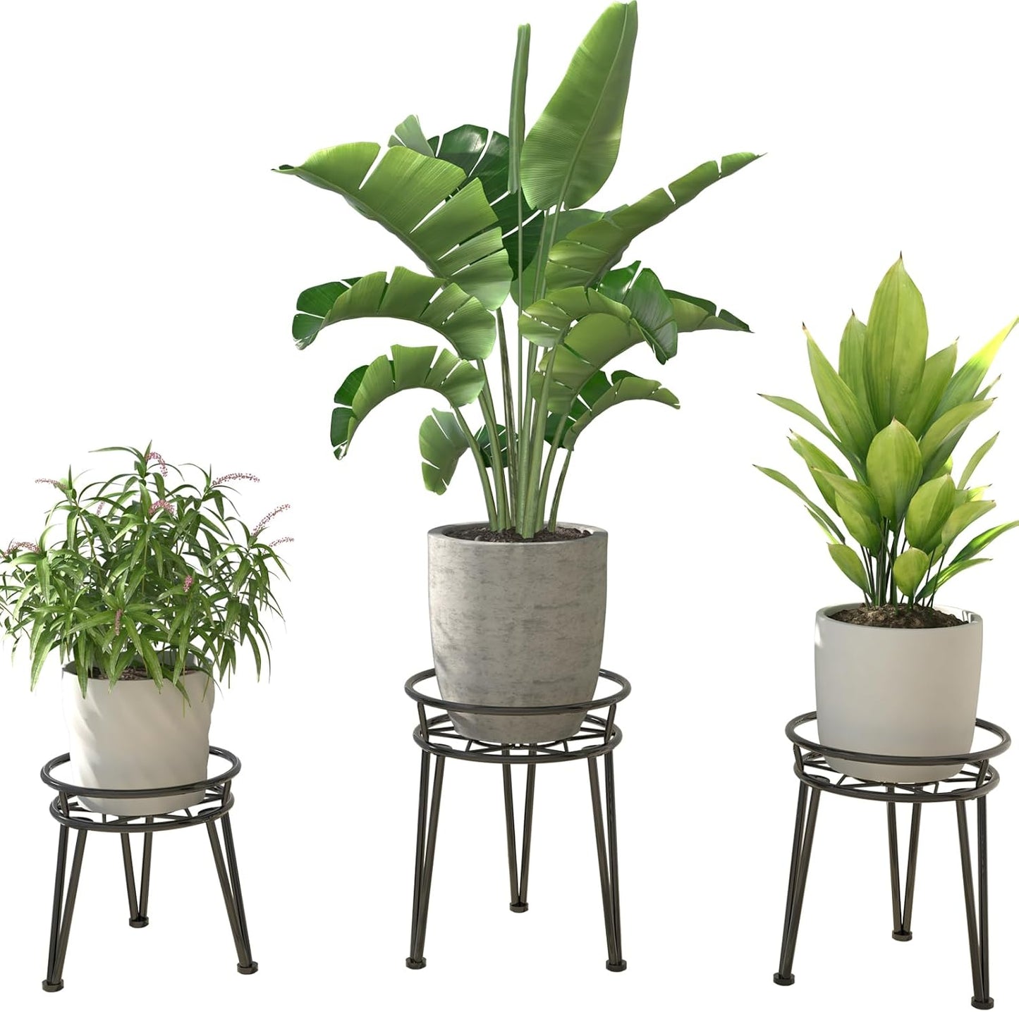 3Pack Metal Plant Stands Outdoor Indoor,Rustproof Iron Flower Pot Stands Outdoor,Heavy Duty Pot Stand for Plants Indoor,Round Black Display Rack Flower Stand Plant Holders