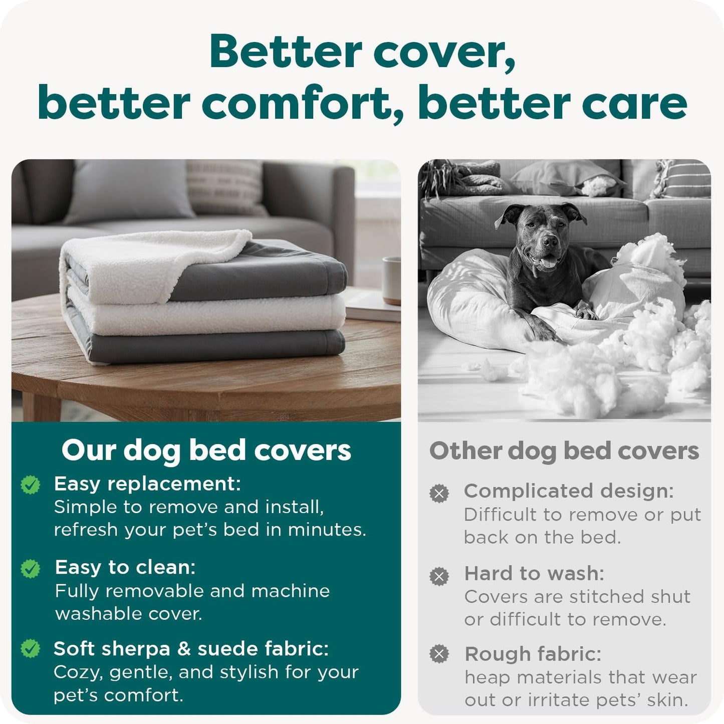 FurHaven Replacement Dog Bed Cover for Sherpa & Suede Snuggery, Fits Cool Gel-Top Foam Beds & Solid Orthopedic Foam Beds, Machine Washable, Jumbo XL (44 inch), Gray