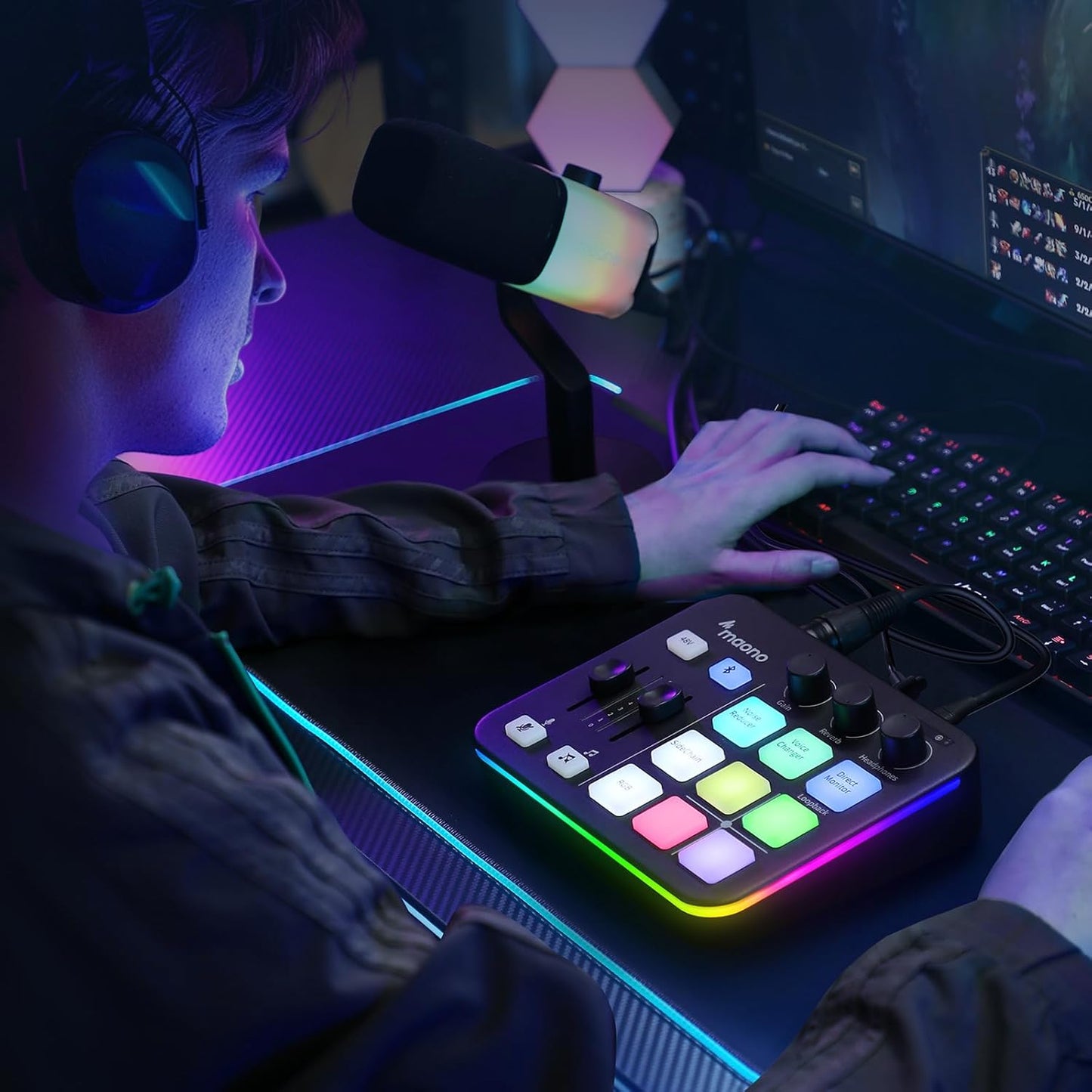MAONO Gaming Audio Mixer, Audio Interface with Pro-preamp, RGB, Bluetooth, 48V Phantom Power for Live Streaming, Podcasting, Content Create, Gaming MaonoCaster G1 NEO (Not for USB Mic)