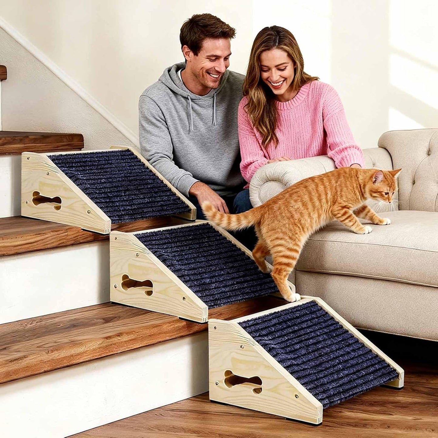 Wooden Dog Ramp - 26 Degree Non Slip, Portable Safety Ramps, Pet High Bed Climbing Stairs, Pet Ramp Accessory, Indoor Step Helper, for Couch Sofa Staircase Steps Indoor Use