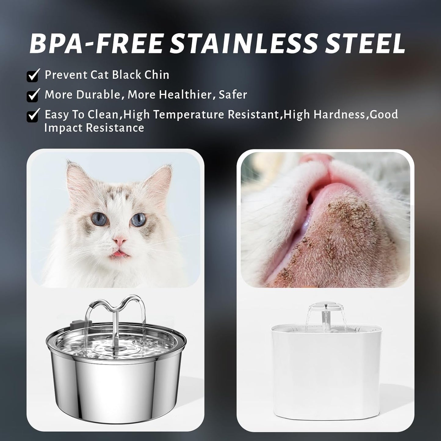 DOOOB Cat Water Fountain, 3.2L/108OZ Stainless Steel Cat Water Fountain, Automatic Metal Dog Water Fountains Water Bowl with Ultra-Quiet Pump and 1 Filter & 1 Sponge