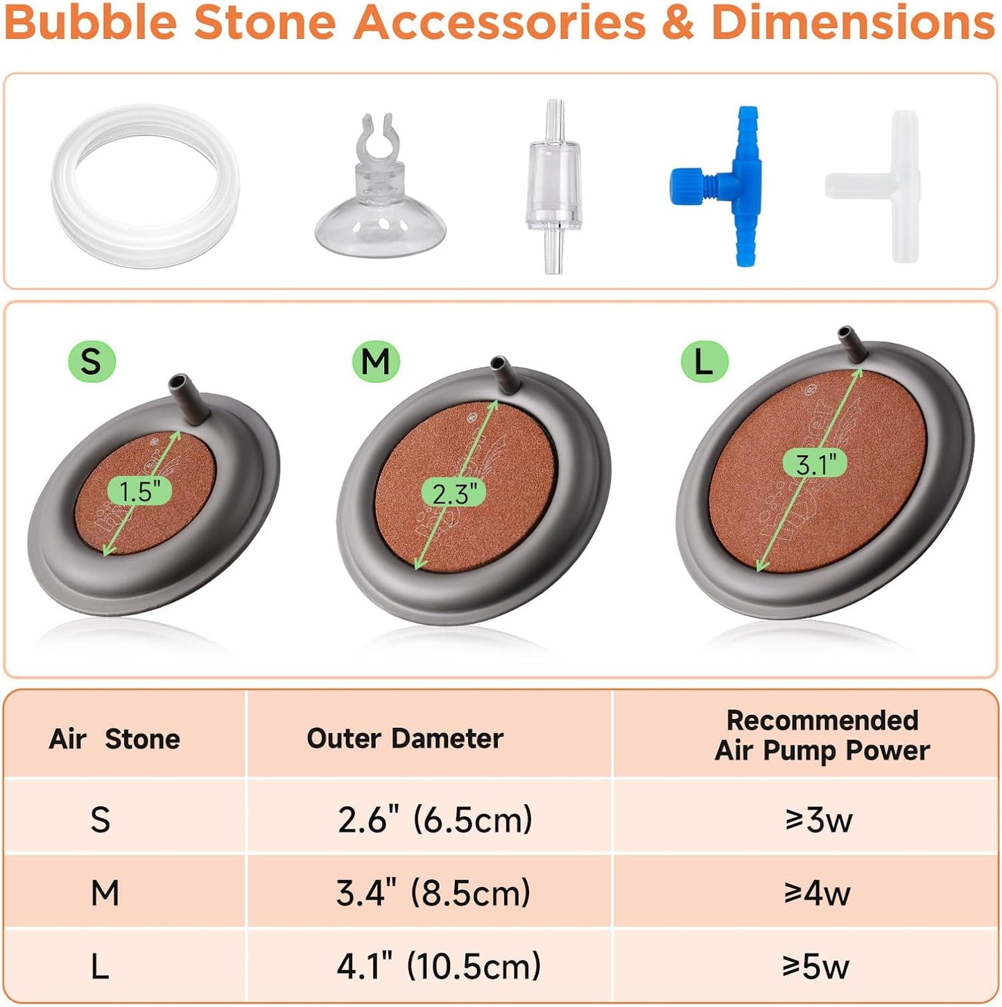 hygger Aquarium Air Stone, 3.4 Inch Nano Air Stone Makes Super Tiny Bubbles, Ultra Quiet Dissolved Oxygen Diffuser Small Airstone with Stainless Steel Base for Aquarium, Fish Tank & Hydroponic, Round