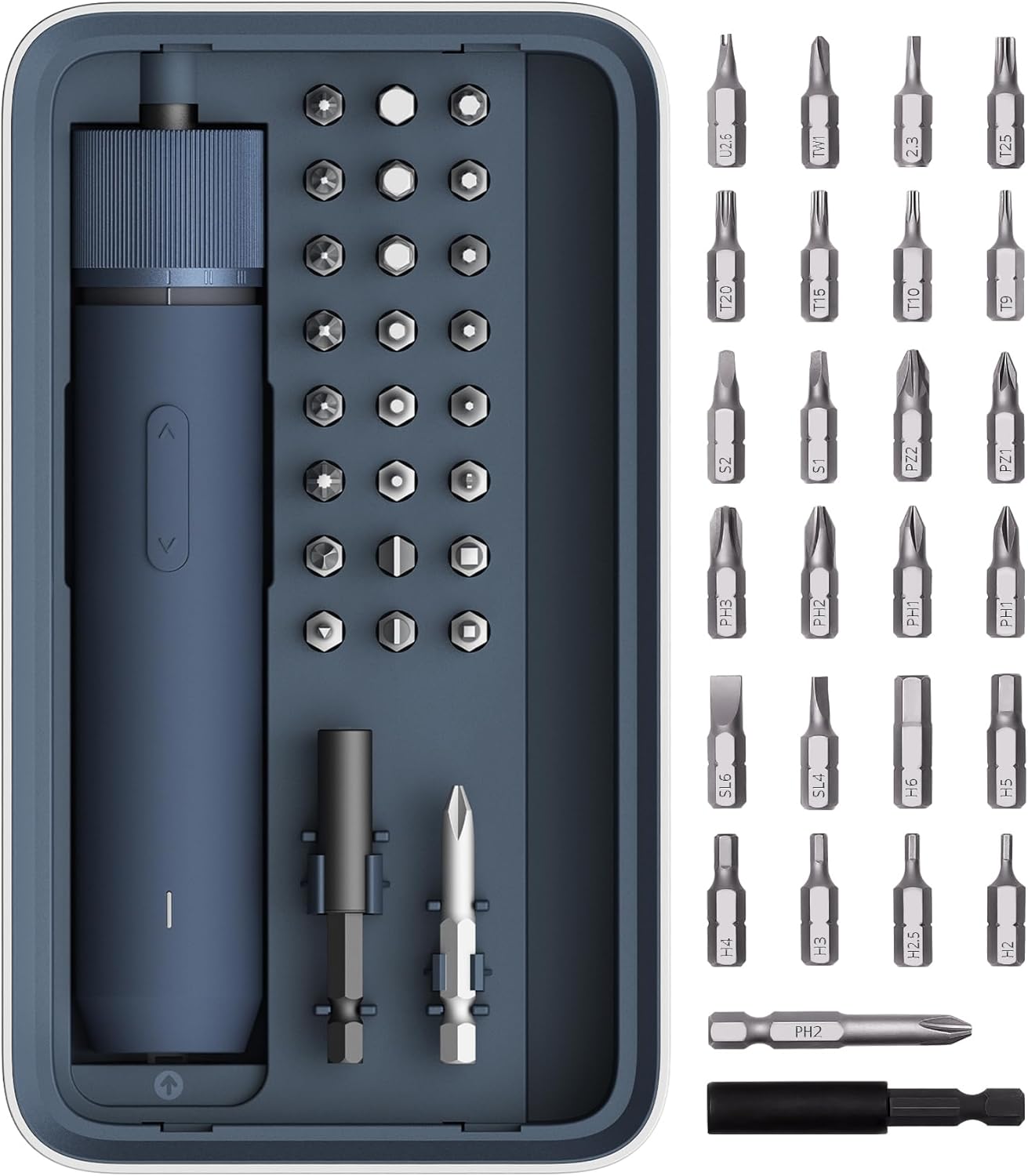 HOTO Electric Screwdriver Kit, Upgraded 1/4'' Hex 25 Bits, Magnetic Lid, Rechargeable Cordless Screwdriver, 1500mAh Battery, LED Light, Ideal for Furniture Assembly, Home Repair & Garage Projects