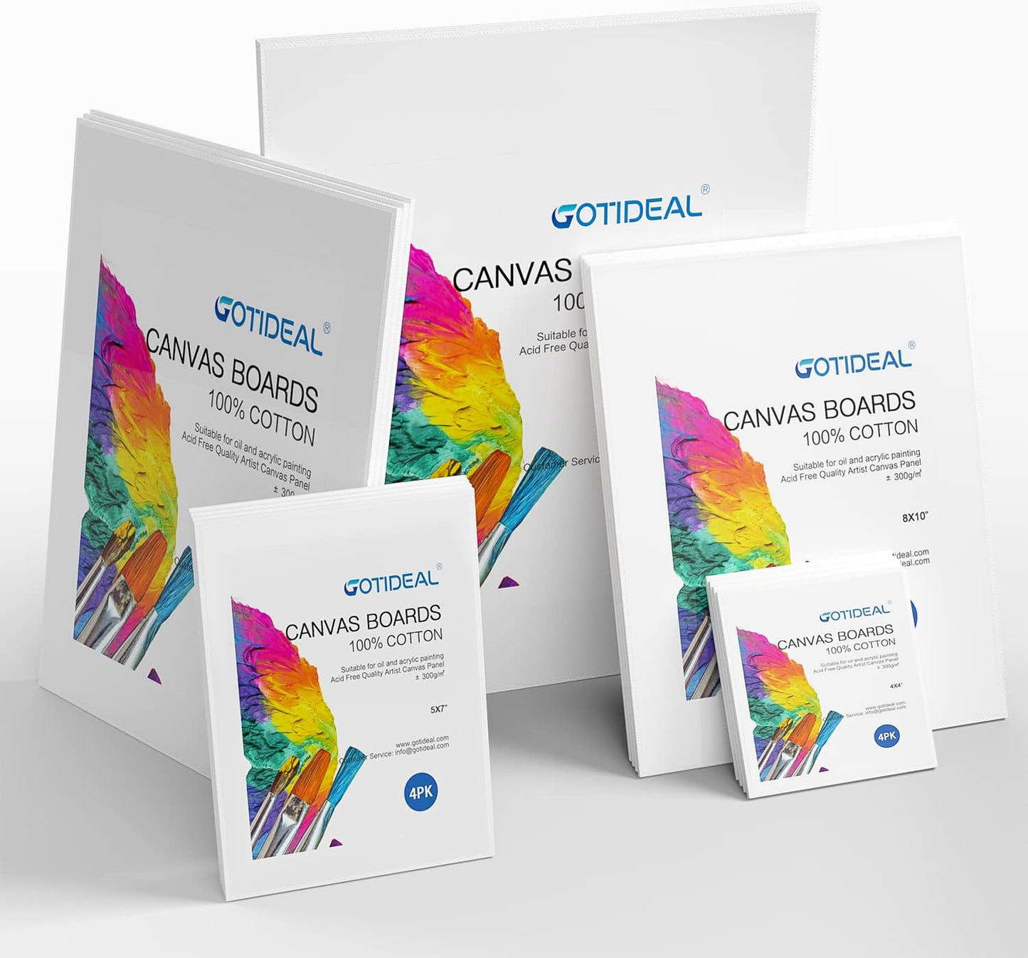 GOTIDEAL Canvas for Painting -18 Pack, Multi Pack 4x4, 5x7, 8x10, 9x12,11x14 Canvas Boards for Painting, Primed White Blank Artist Canvas Variety Pack for Acrylic, Oil Paint, Watercolor, Gouache