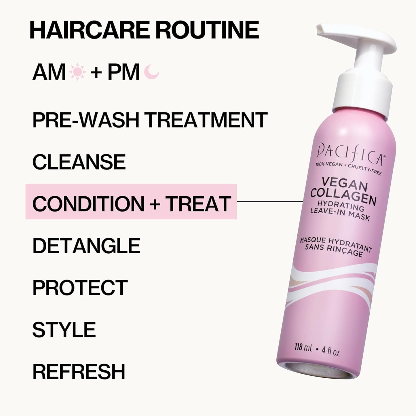 Pacifica Vegan Collagen Leave-In Repair Hair Mask – Leave-In Conditioner Treatment for Dry Damaged Hair, Hydrating Hair Repair Mask to Strengthen, Reduce Breakage & Split Ends Vegan & Cruelty-Free 4oz