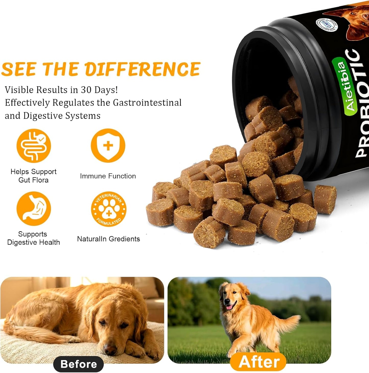 120 Chew Probiotics for Dogs Enzymes Breath Aid Support&Boosting Immunity and Gut Microbiota with Pumpkin Dietary Fiber Digestive Enzymes -Chicken Flavor
