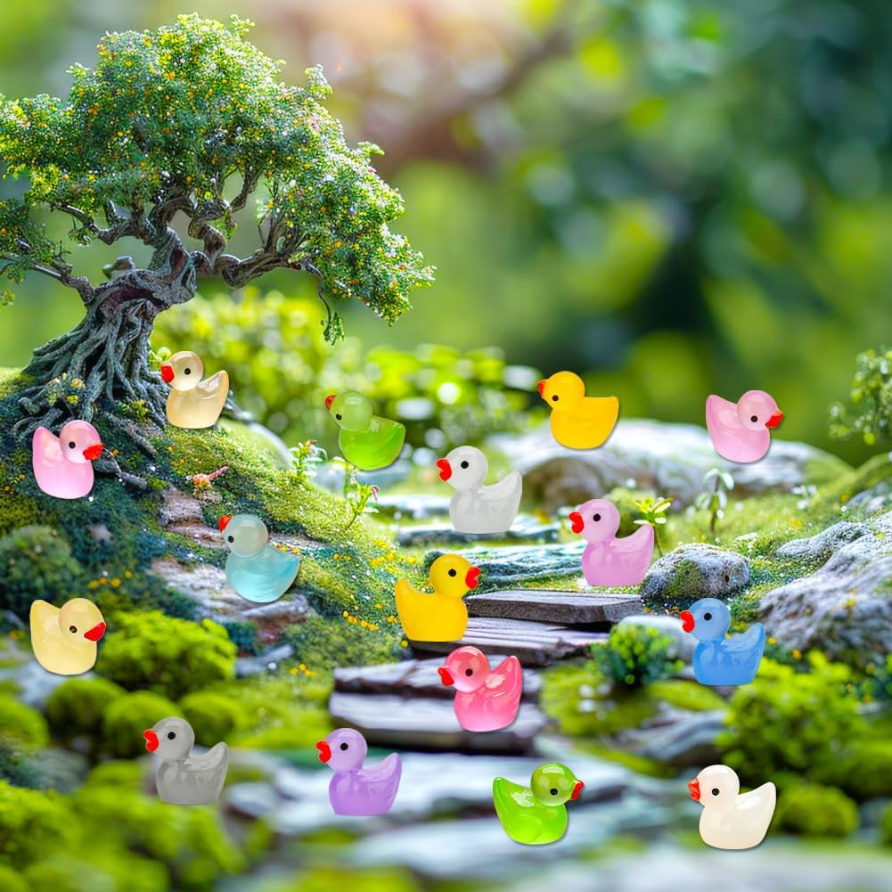 240pcs Luminous Mini Resin Ducks, Tiny Animals Bulk Glow in The Dark Small Plastic Miniature Ducks Figures for Dollhouse Decor Micro Garden Home Landscape Aquarium Craft Gifts Party Favors Toys