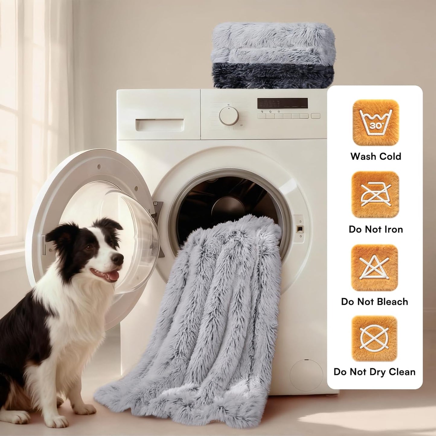 Luciphia Large Waterproof Dog Blanket Pet Washable Liquid Proof Furniture Protector Medium Shaggy Plush Calming Long Faux Fur Bed Cover for Couch Cat Blankets Kitten Doggy, Mist Grey, 40" x 50"