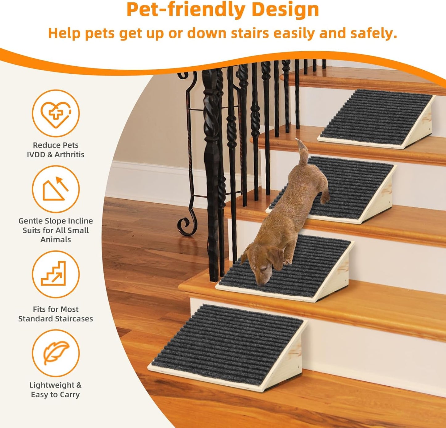 2Pack Wooden Dog Ramp for Stairs Suits for Small Medium Large Dogs Cats, Pet Steps for Staircase Ramp for Dogs Cats, Need Installation