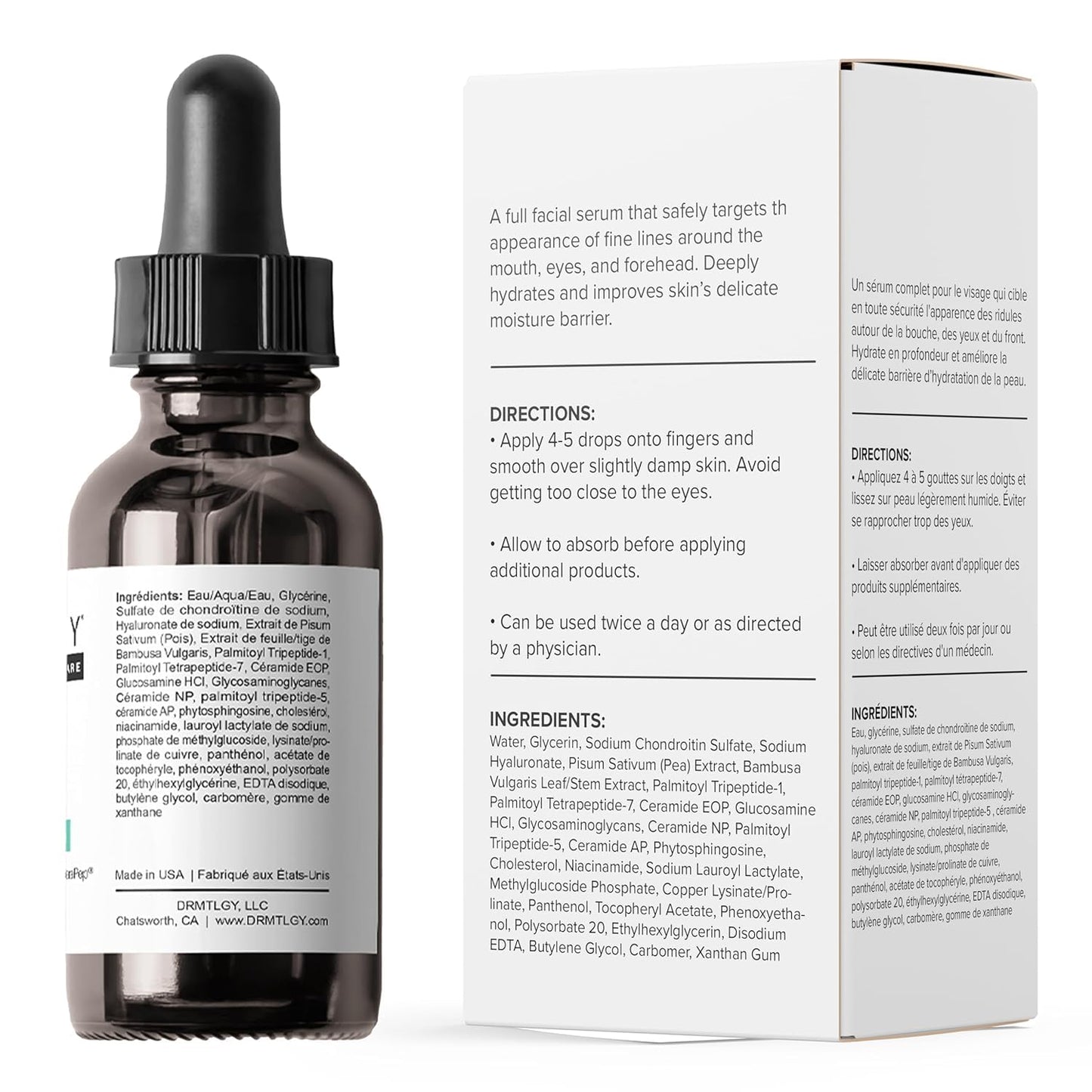DRMTLGY Needle-less Serum – Peptide & Ceramide Face Serum for Fine Lines & Wrinkles, Hydrating & Firming Anti Aging Serum with Niacinamide & Hyaluronic Acid, Smooths & Plumps Skin, 1 oz