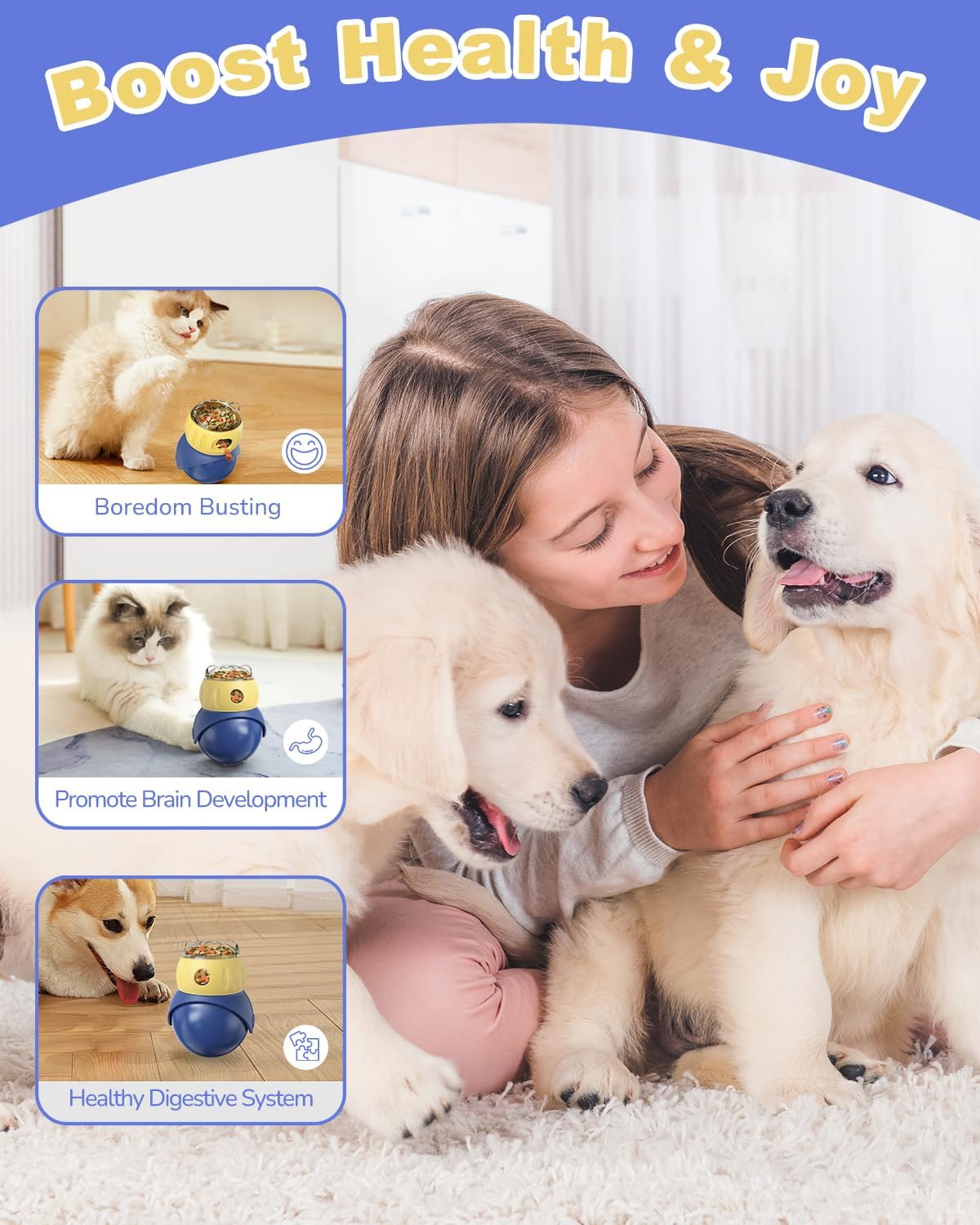 Cat Puzzle Feeder - Interactive Cat Toy & Dog Toys, Treat Dispenser for Indoor Cats, Small Dogs, Puppies | Slow Feeder to Keep Busy