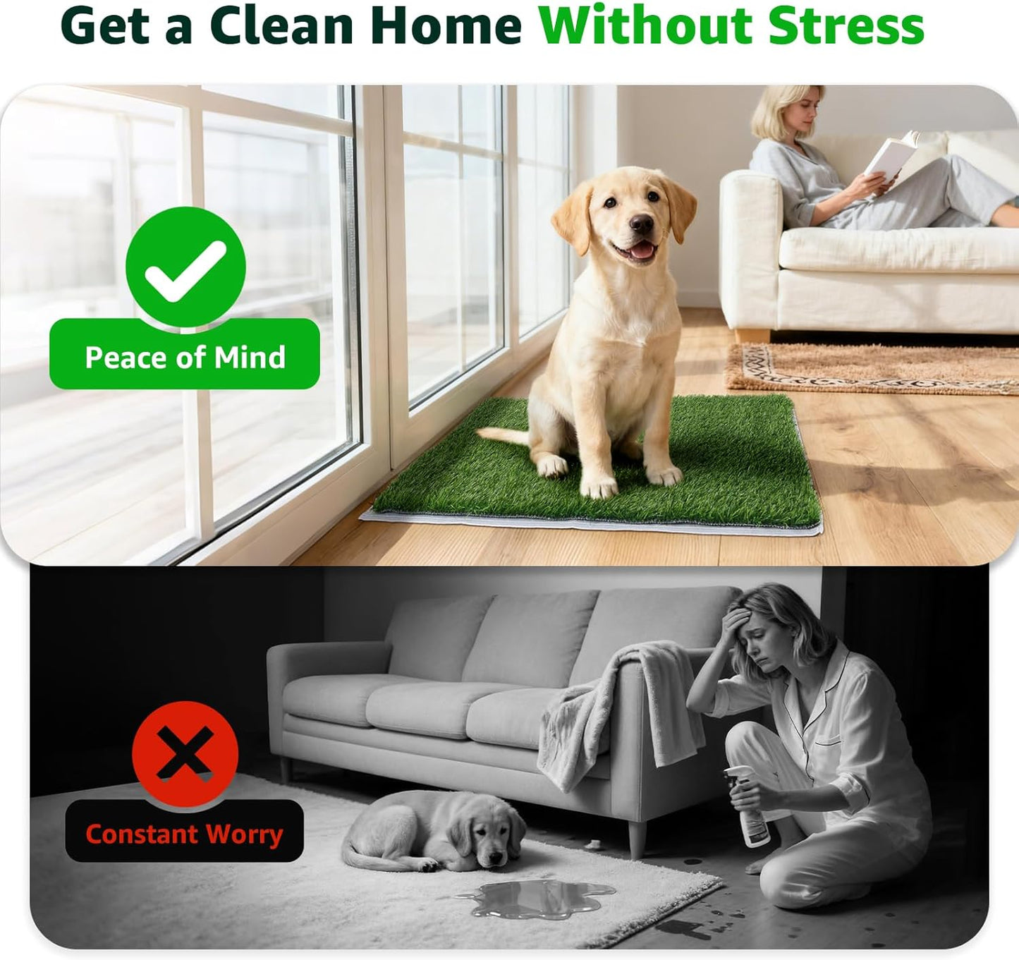 Artificial Grass Pad for Dogs Potty: Fake Grass for Dogs Puppy Potty Training to Pee and Poop on Balcony, Backyard, Patio, Apartment - Protect Floor and Furnitures, 2X Faster Drainage, Easy to Clean