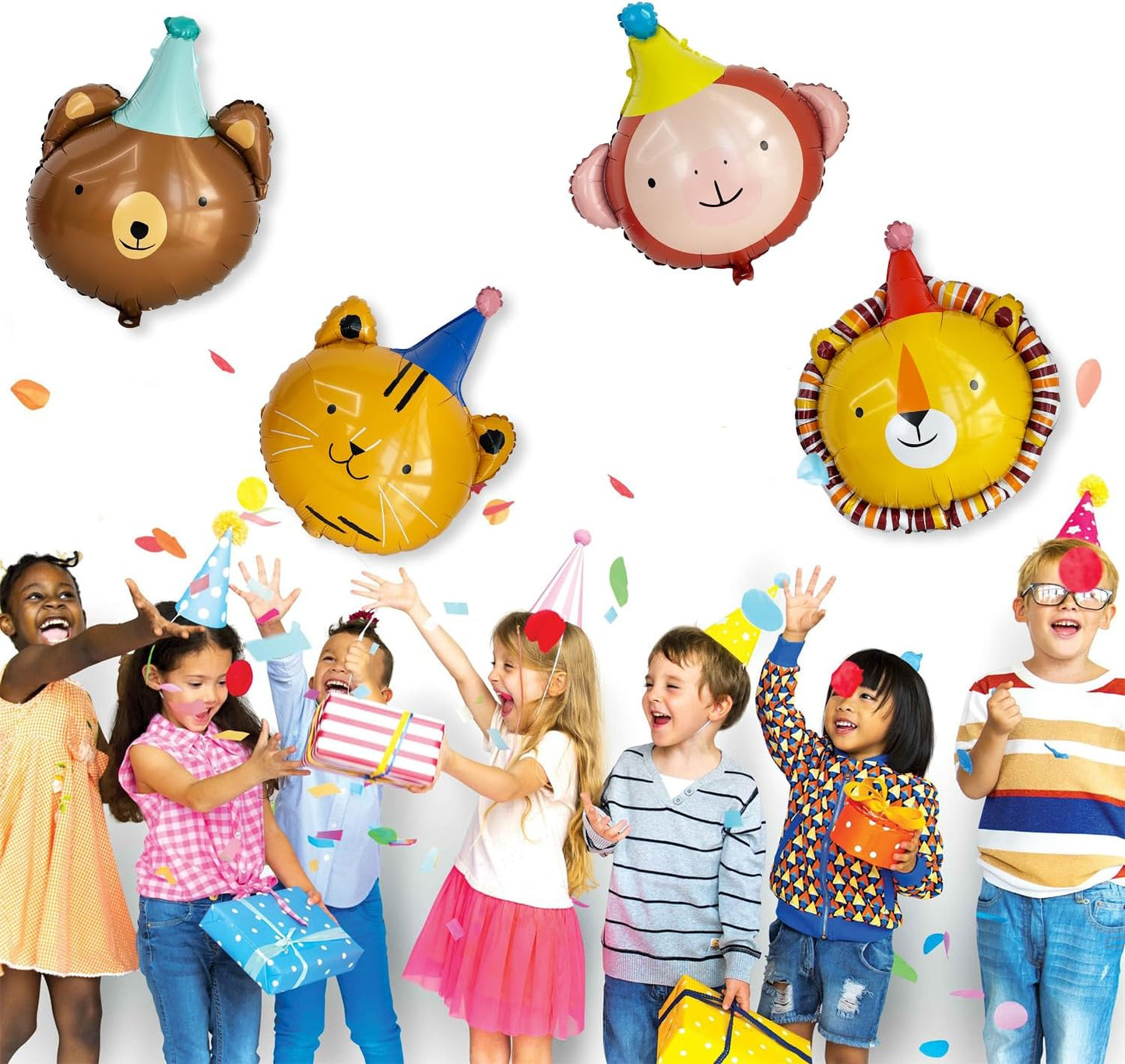 Animal Head Foil Balloon Kit, Lion Bear Monkey Cat foil balloon, Birthday Party Decorations, Baby Shower Supplies (Animal kit(4 pcs))