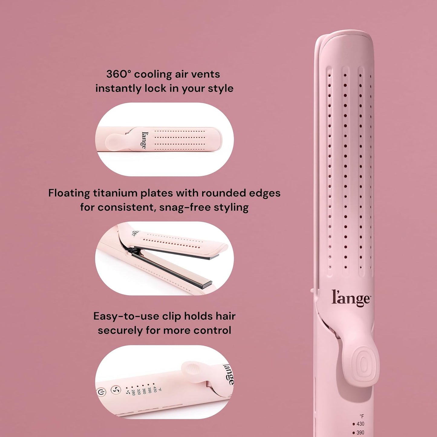 L'ANGE HAIR Le Duo Grande 360° Airflow 2 in 1 Straightener and Curler | 1 Inch Curling Wand & Titanium Flat Iron with 5.3" Plates | Hair Straightener & Curler for Long Hair (Blush)