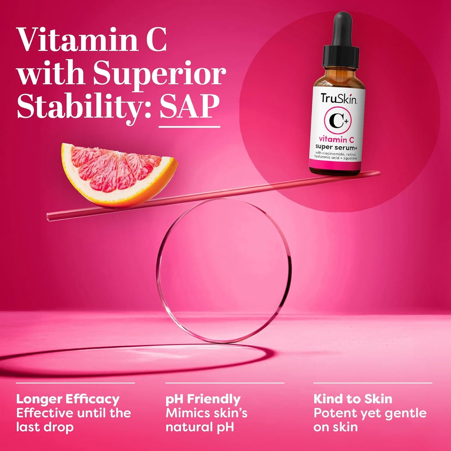 TruSkin Vitamin C Super Serum for Face - Five Skin Benefits in One Serum with Vitamin C, Retinol, Niacinamide, Hyaluronic Acid & Squalane - Brighten, Firm & Smooth the Look of Skin, 2 Fl Oz