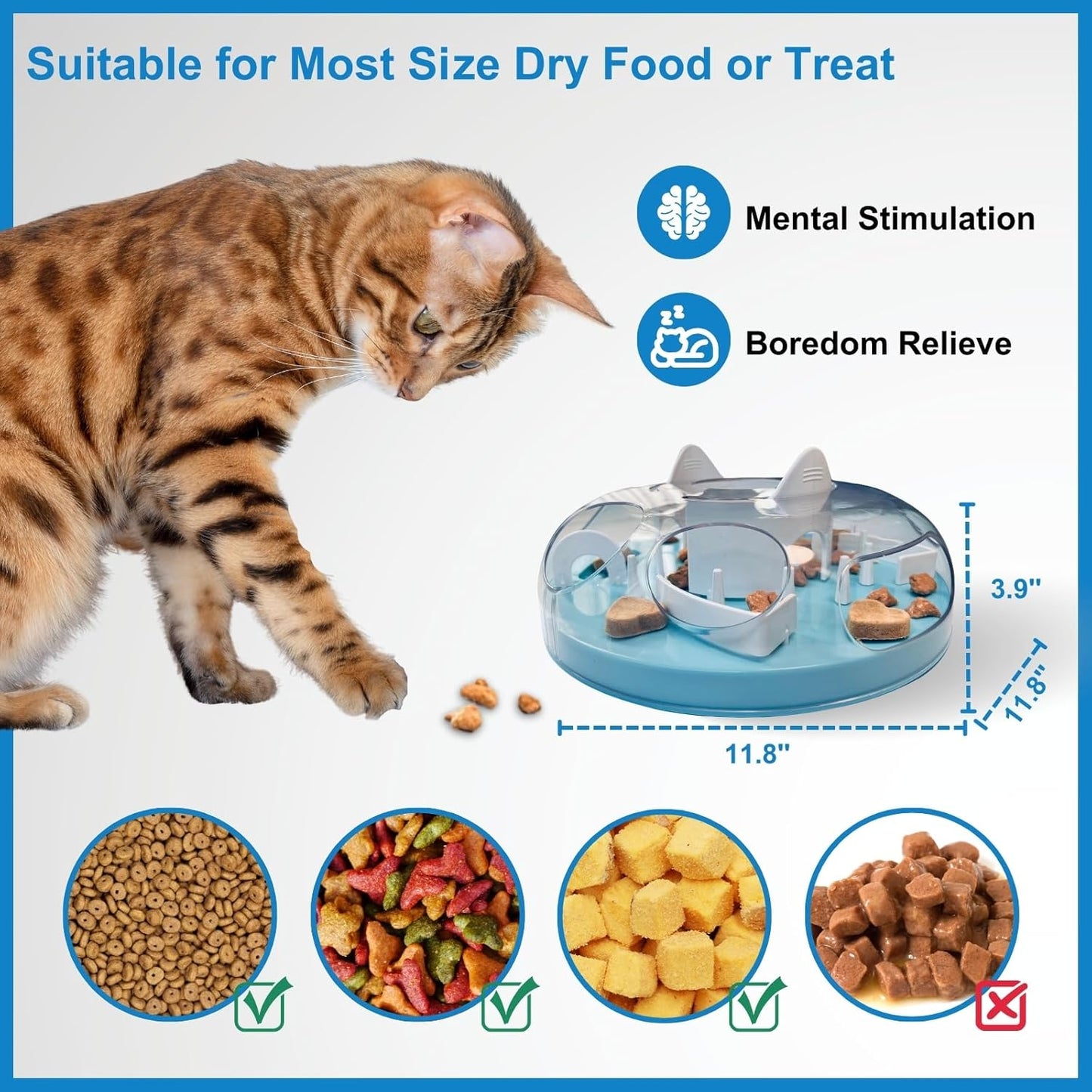 Interactive Cat Treat Puzzle, Food Dispenser, Cat Stimulation Maze, Slow Feeder, Enrichment Toys for Indoor Cats and Kittens (Sky Blue)