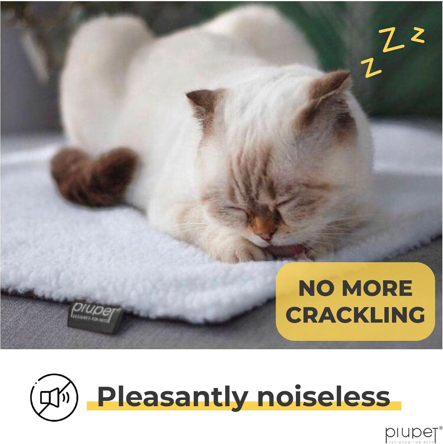 PiuPet® Self Heating Cat Bed 23.5 x 17.7inch - Thermal Self Warming Cat Mat for Indoor & Outdoor Use - Extra Soft Fluffy Blanket, Non-Electric Pad, Non-Slip Bottom, Removable & Washable Cover (White)