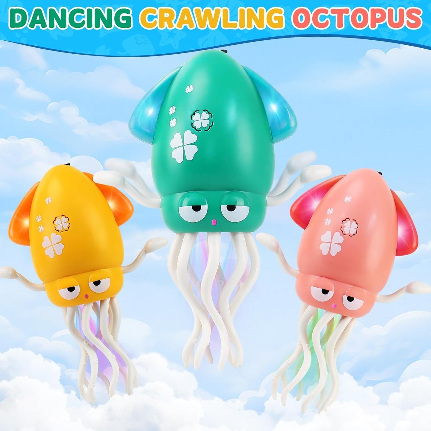 Electric Dancing Octopus Light Music Suitable for 12-18 Months Old Baby Toys, Kid Crawling Squid Toys Suitable for Toddler Tummy Time, Birthday for 1 2 3 4 5 6 Year Old Boy (Green)