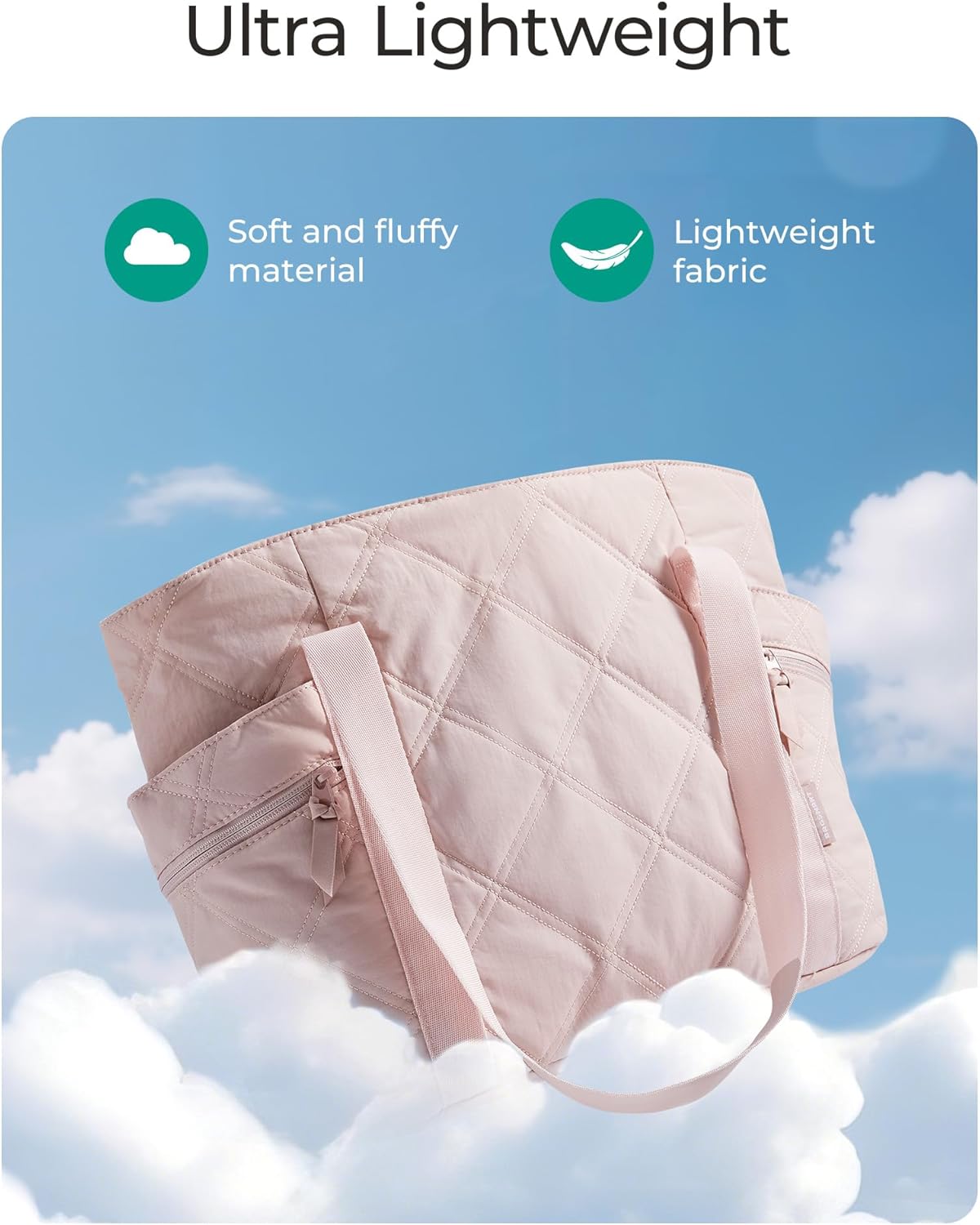 BAGSMART Crush Tote Bag for Women, 20L Puffer Work Tote with Zipper, Travel Essentials Quilted Nurse Hospital Bag