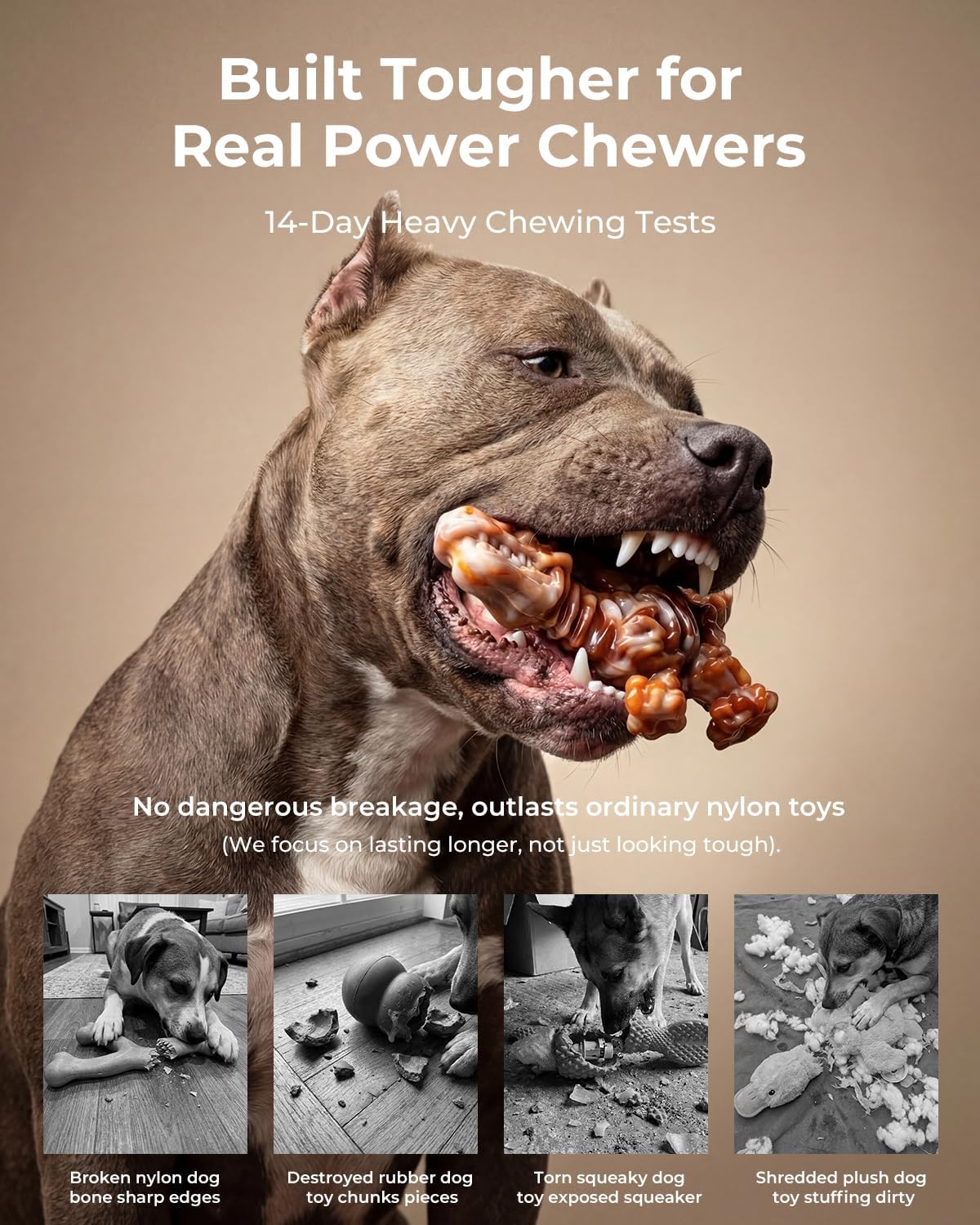 2 Pack Indestructible Dog Toys for Aggressive Chewers: Ultra-Dense Nylon, Bacon Flavor Chew Bones, Heavy Duty Tough Toys for Large Dogs 20-90 lbs, Long Lasting & Keep Them Busy