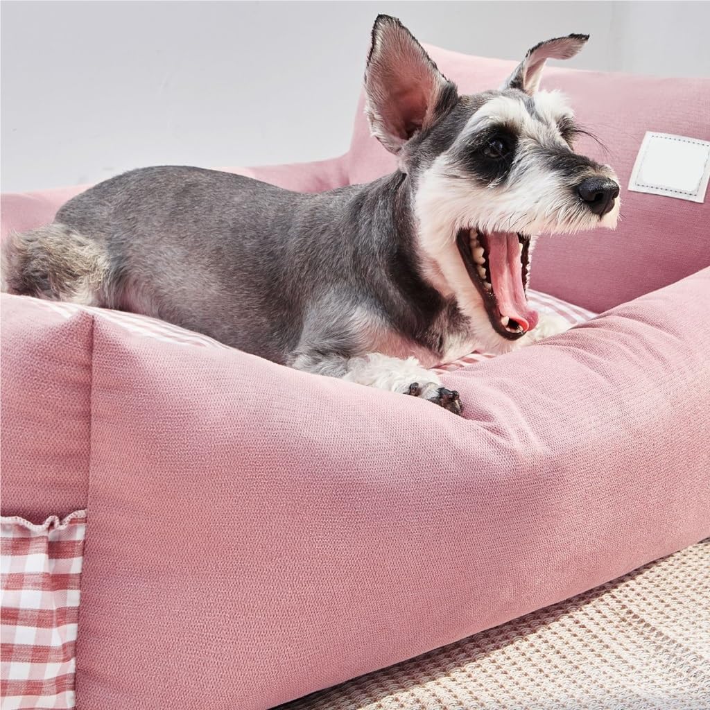 Dog Bed Creative Backrest Pet Sofa Bed Four Seasons Universal Removable and Washable Dog Kennel Cat Kennel Warm in Winter Pet Bed (Color : Gray, Size : 63cm*55cm20cm) (Pink 29.1"L x 25.6"W x 8.7"Th)
