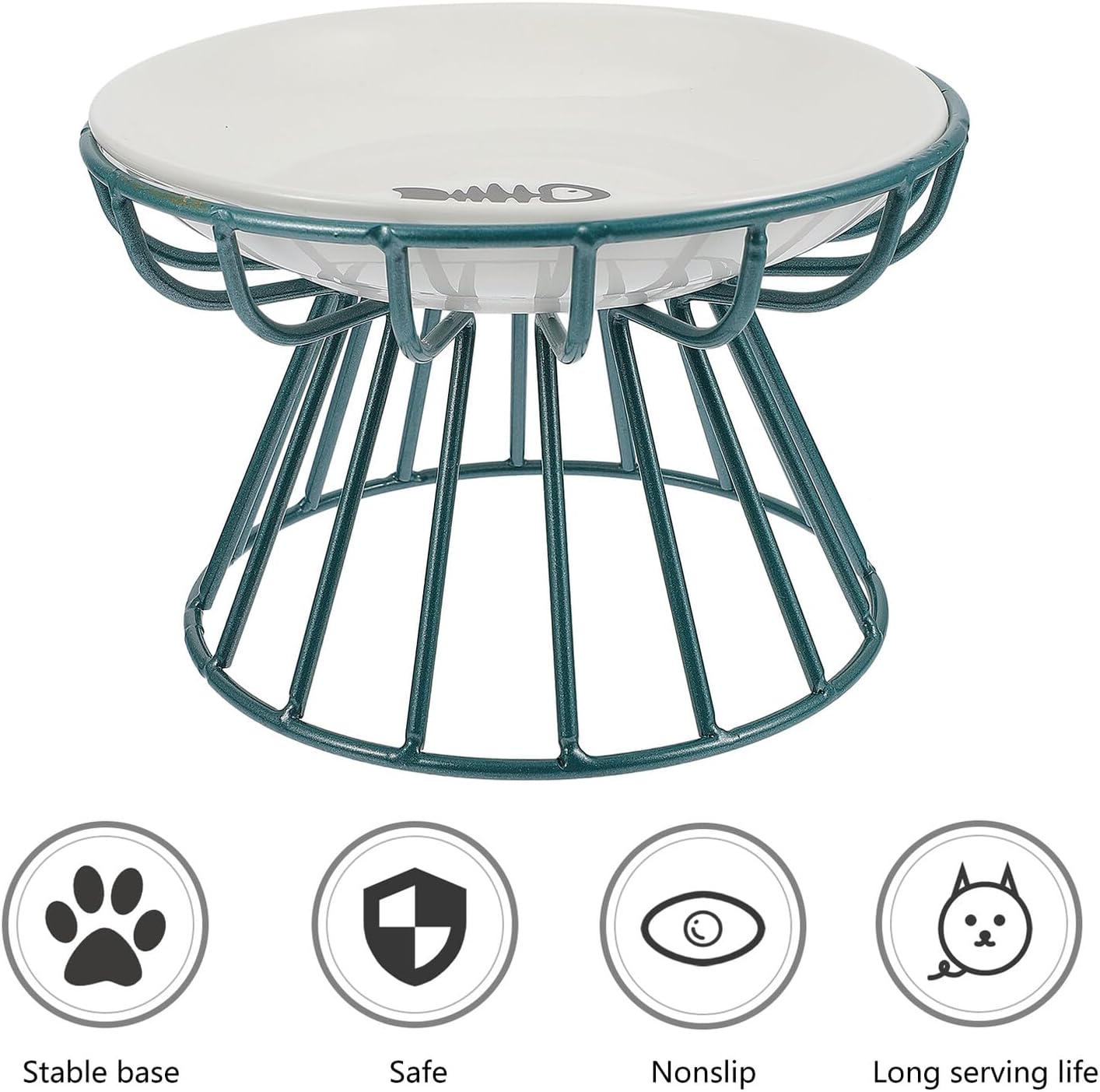 Milisten Pet Cat Ceramic Raised Feeding Bowl with Metal Rack Anti-Overturn Food and Water Dish Set Elevated Pet Bowl for Cats to Protect Spine and Feeding Comfort 2pcs Set Green Metal Stand