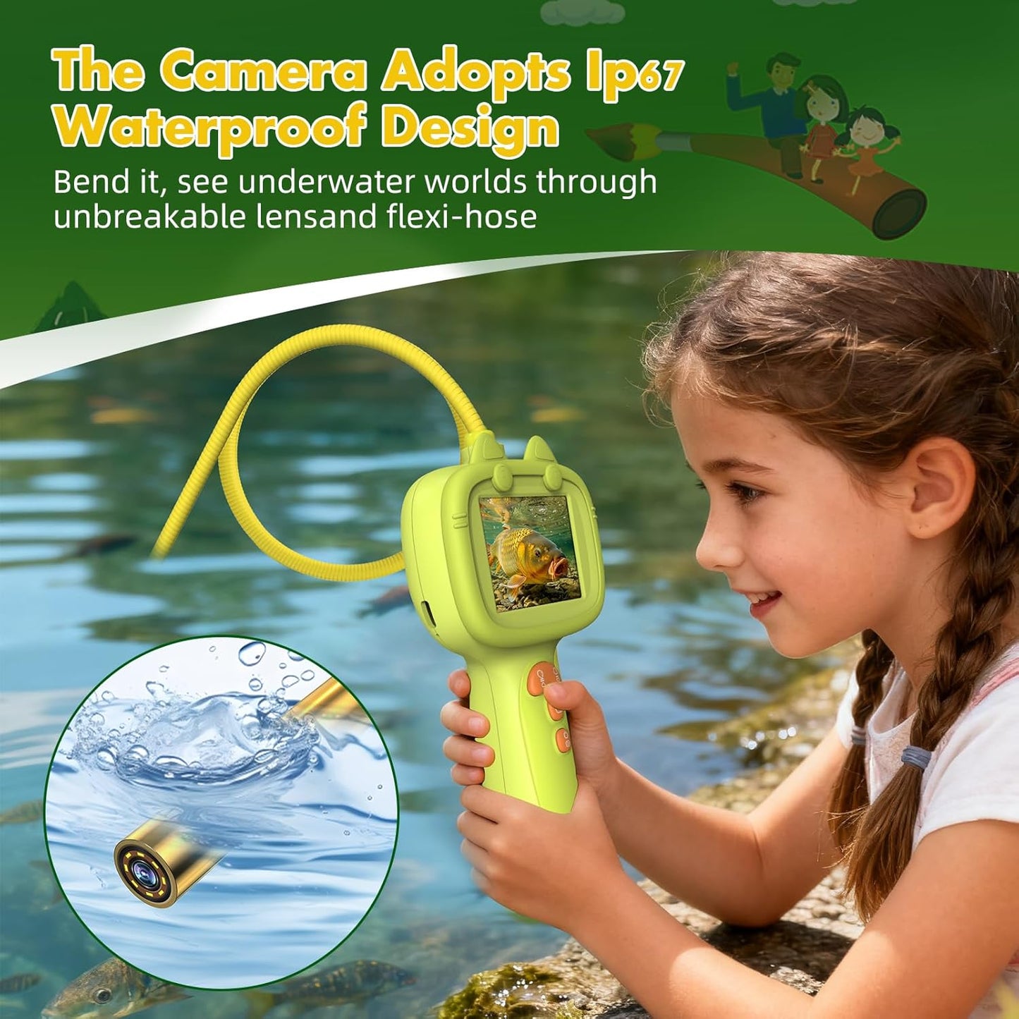 Daxiongmao Borescope Camera with Light for Kids | STEM Science Educational Toy for 3 4 5 6 7 8 Years Old Boys & Girls | Birthday Gift for Outdoor Adventures & Nature Discovery (Yellow)