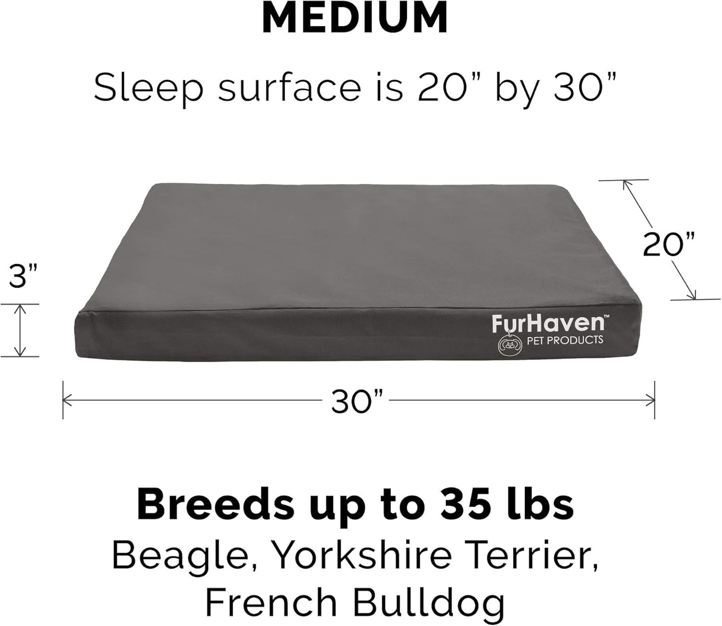 Furhaven Water-Resistant Orthopedic Dog Bed for Medium/Small Dogs w/ Removable Washable Cover, For Dogs Up to 35 lbs - Indoor/Outdoor Logo Print Oxford Polycanvas Mattress - Stone Gray, Medium