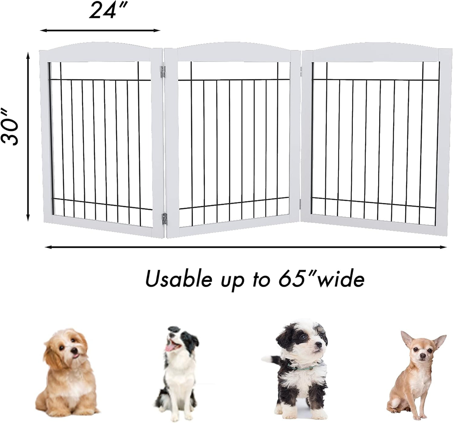 PAWLAND 72“ Extra Wide Dog gate for The House, Doorway, Stairs, Freestanding Foldable Wire Pet Gate, Pet Puppy Safety Fence, 30" Height (White, 3 Panels)