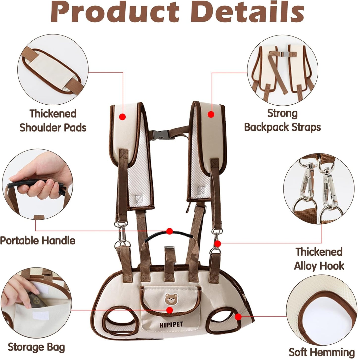 Dog Sling Backpack Carriers - Adjustable Pet Lift Harness Gear, Breathable Dogs Carrying Lifting with Traction Leash Shoulder Straps and Treat Bag for Walking Hiking Travel (XL, 18-23lbs)