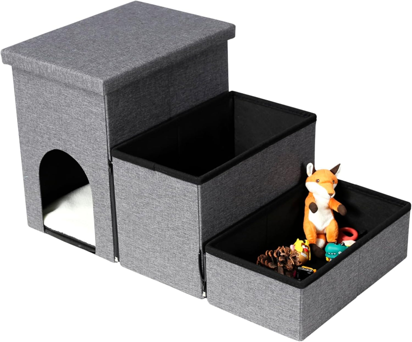 Ahsfield & Harkness 3 Step Pet Stairs, Ladder for Cats or Small Dogs, Ramp for Bed or Couch for Safe Access. Convient Folding Stair Helper with Storage. Holds up to 60 lbs.