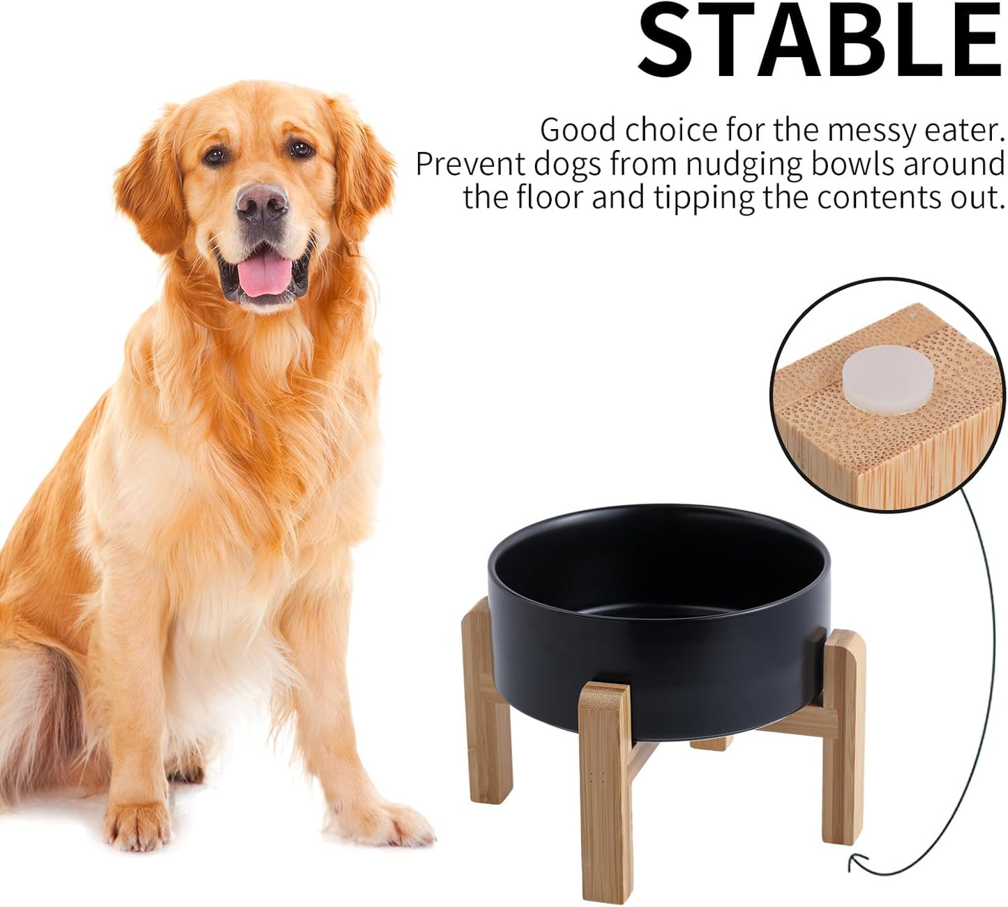 Black Elevated Dog Bowl Ceramic for Small Medium Sized Breed,Raised Dog Food Water Bowl with Stand,6 in 3.6 Cups Non Slip Pet Dish Heavy Weighted Marble Grey