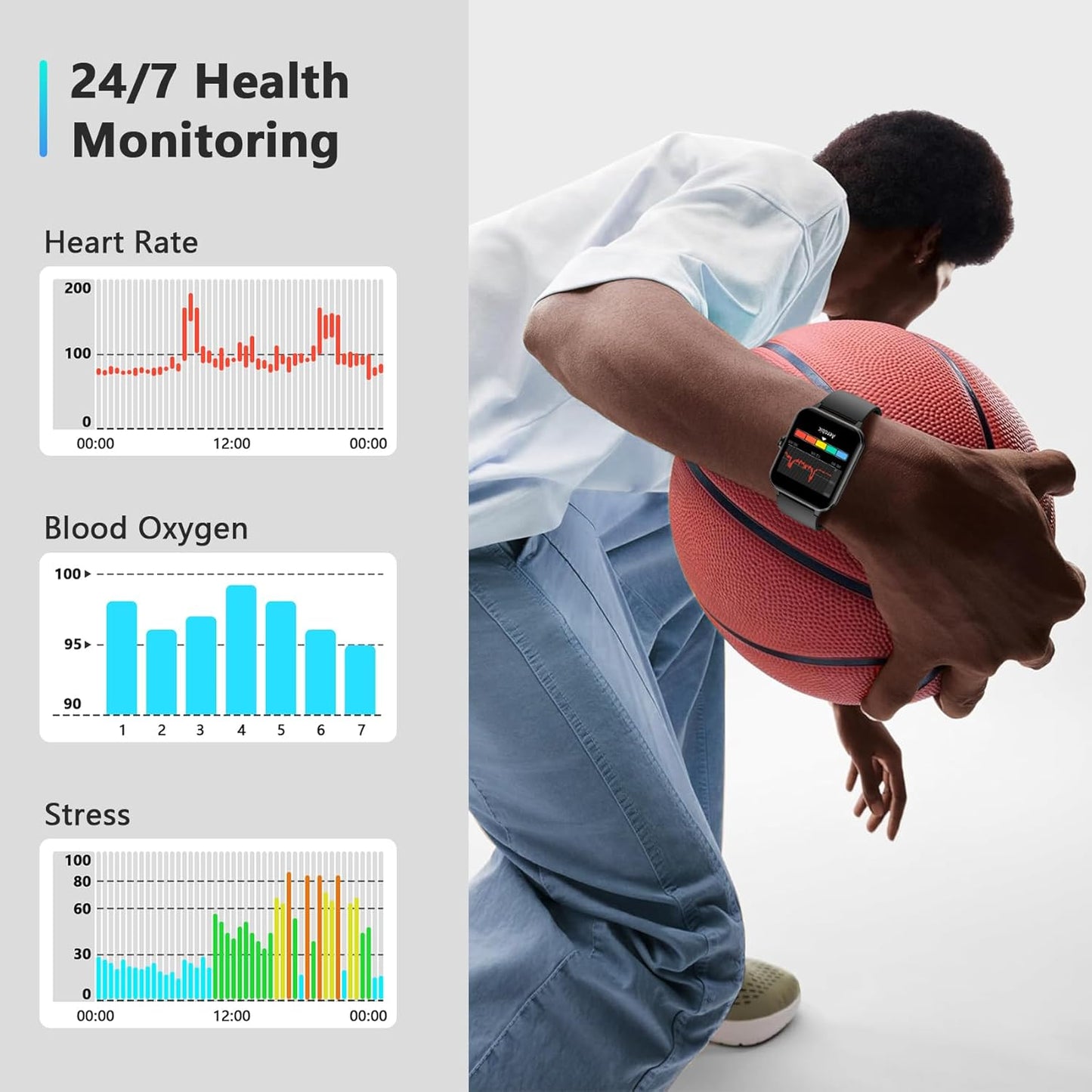 Blackview 2026 Smart Watch (Answer/Make Calls), Fitness Watch for Men and Women with Heart Rate/SpO2/Sleep Monitor/2 Straps, 100+ Sports Modes, IP68 Waterproof Activity Tracker for Android/iPhone