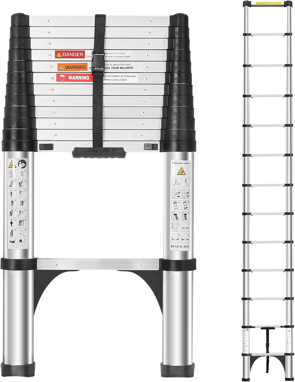 Telescoping Ladders, 12.5 FT Lightweight Aluminum Extension Ladder, Heavy Duty Telescopic Ladder for Outdoor Indoor Home RV, Up to 330lbs