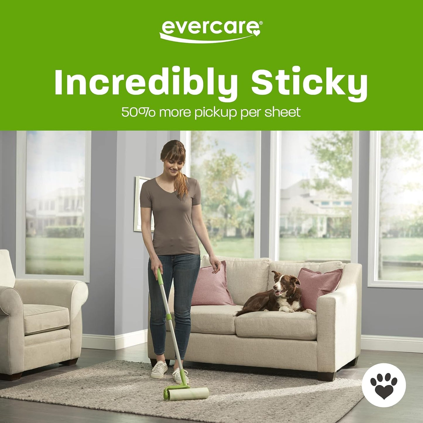 Evercare 10” Mega All-Purpose Pet Hair Lint Roller Refill, 50 Sheets – Sticky Roller for Pet Hair, Cat & Dog Hair Remover, Lint Remover, Pet Hair Remover for Furniture, Clothing & Cars