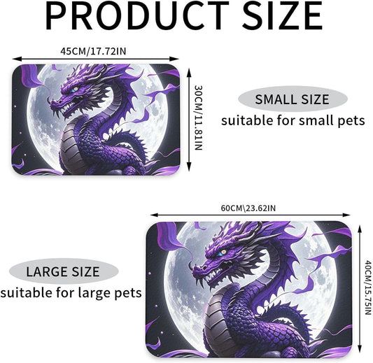 Pet Feeding Mat Leather Dog Food Mat Waterproof Pet Tablecloth Purple Dragon Purple Moon Pet Placemat for Dogs Absorbent Dog Bowl Mat Anti-Slip Dogs Mats for Food and Water