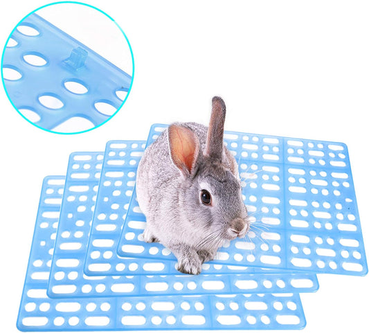 Hamiledyi 4 Pcs Rabbit Cage Mats Small Animal Plastic Feet Pads Floor Mat for Pet Cats Dogs Bunny Hamster Rat Chinchilla Guinea Pig(Blue)