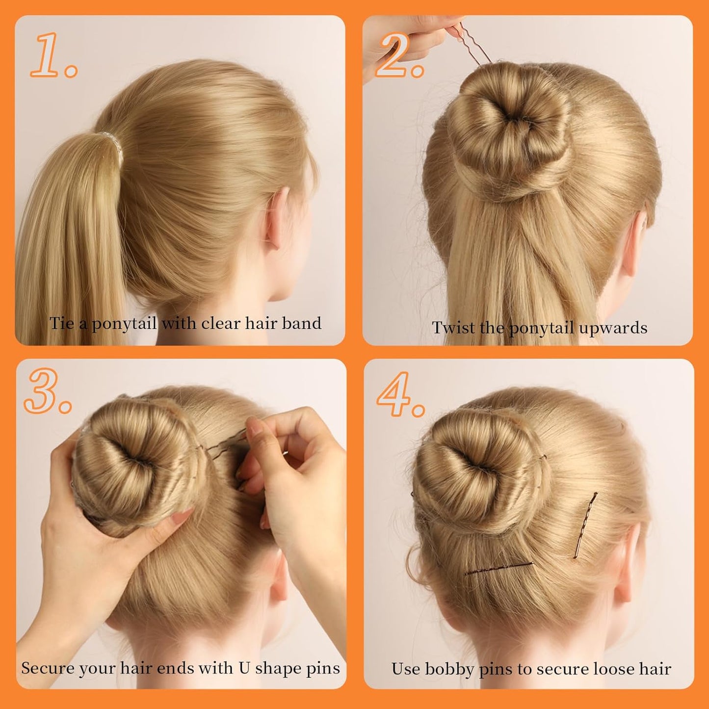 Teenitor 300pcs Bobby Pins Hair Pins Kit, 100 Hair Pin for Women 100 Bobby Pins Brown and 100 Hair Bands, Hair Pins for Buns 2inch 2.36inch 2.75inch