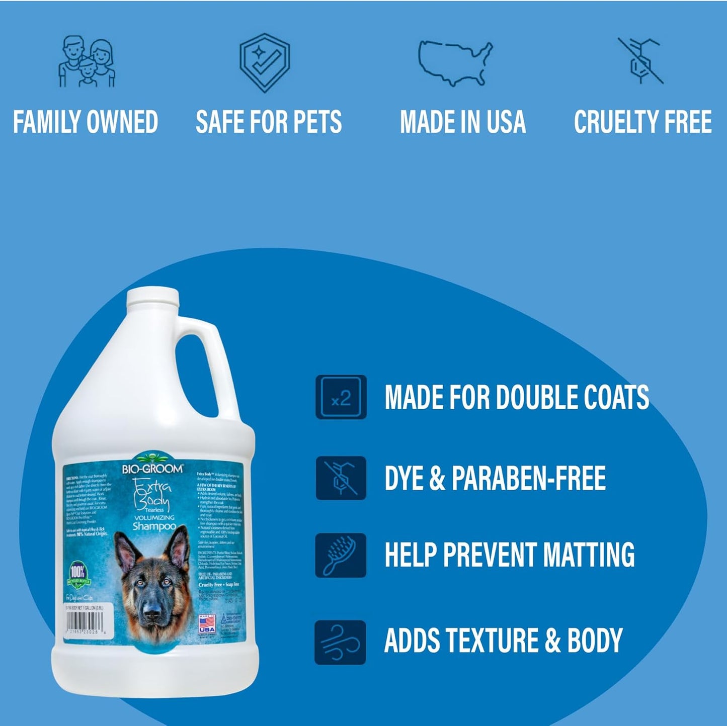 Bio-Groom Extra Body Texturizing Dog & Pet Shampoo - Cat & Dog Grooming Supplies, Gentle Clean, Conditions Skin & Coat, Tearless Puppy Shampoo, Cruelty Free, Made in USA, Tear Free Product - 1 Gallon