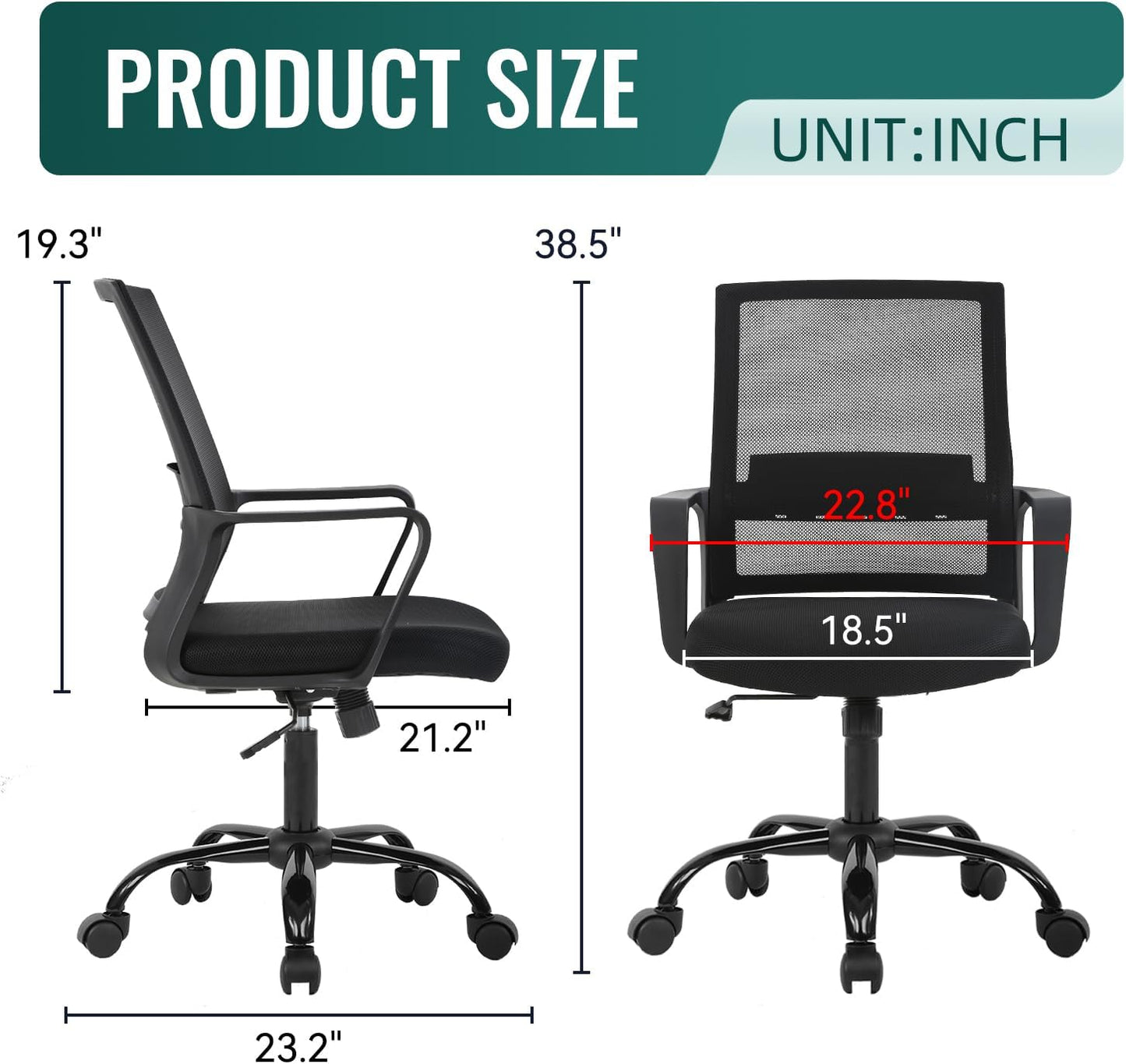 BestOffice Swivel Rolling Computer Chair Executive Lumbar Support Task Mesh Chair Adjustable Stool for Women Men (Black)
