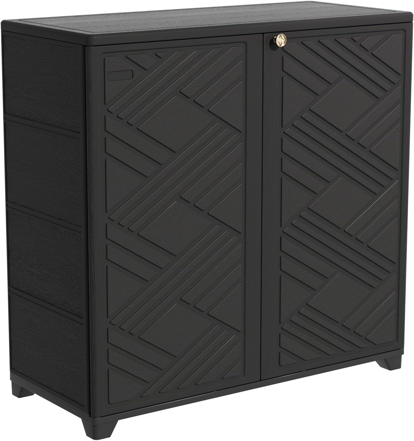 KINYING Outdoor Storage Cabinet Waterproof, 60 Gallon Resin Outdoor Storage Shed for Patio/Garden/Backyard, Outdoor Storage Box for Cushions,Garden Tools and Pool Supplies(Black with 1 Shelving)