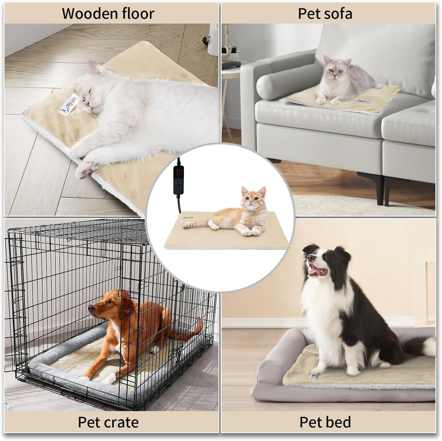 Rest-Eazzzy Cat Heating Pad, Cat Bed with Removable Cover Heated Cat Bed 5 Level Timer and 5 Level Temperature, Cat Beds for Indoor Warming Mat for Cat Dog (Heat pad, Pure-Beige)