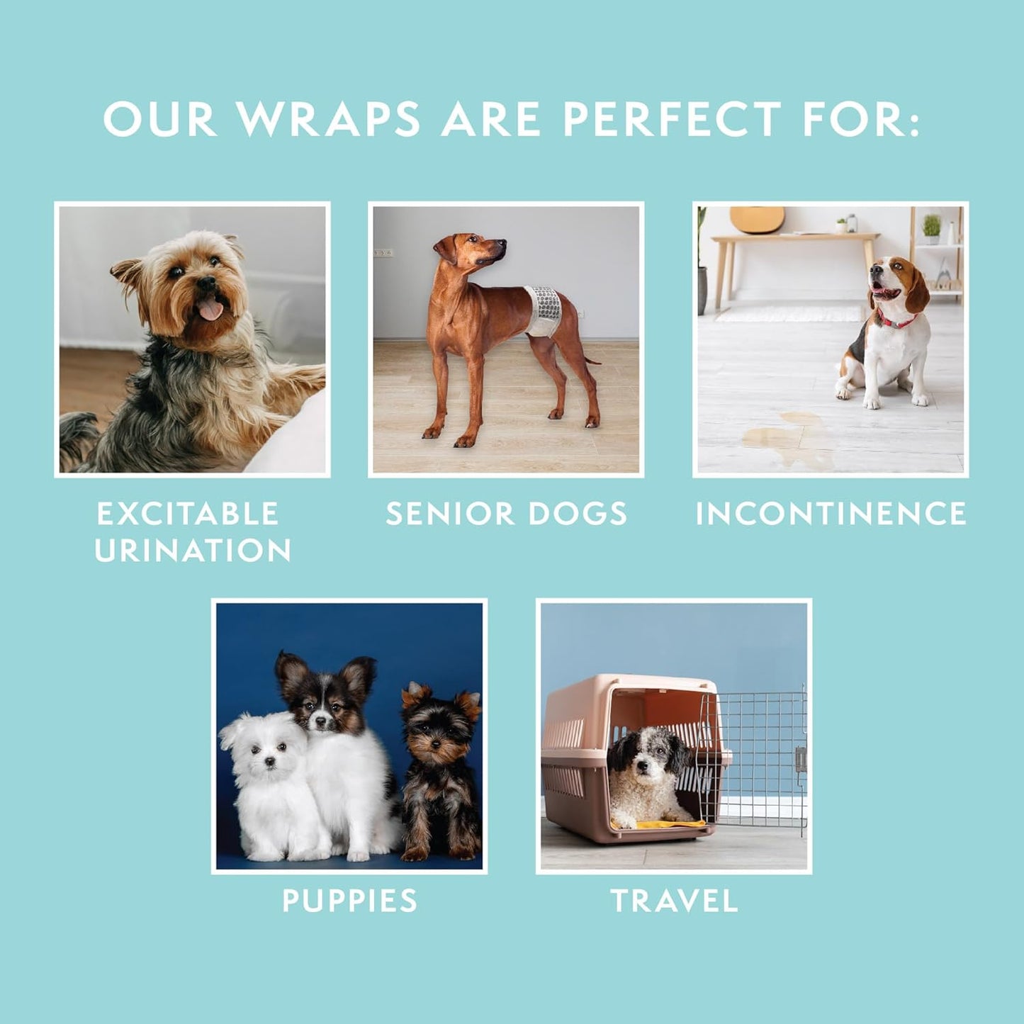 Simple Solution Disposable Male Wraps, Absorbent Leak Proof Belly Bands for Dogs, Incontinence Aid, Puppy Training, Marking Control, and Travel Protection, Toy Dogs, 9–14 Inch Waist, 30 Count