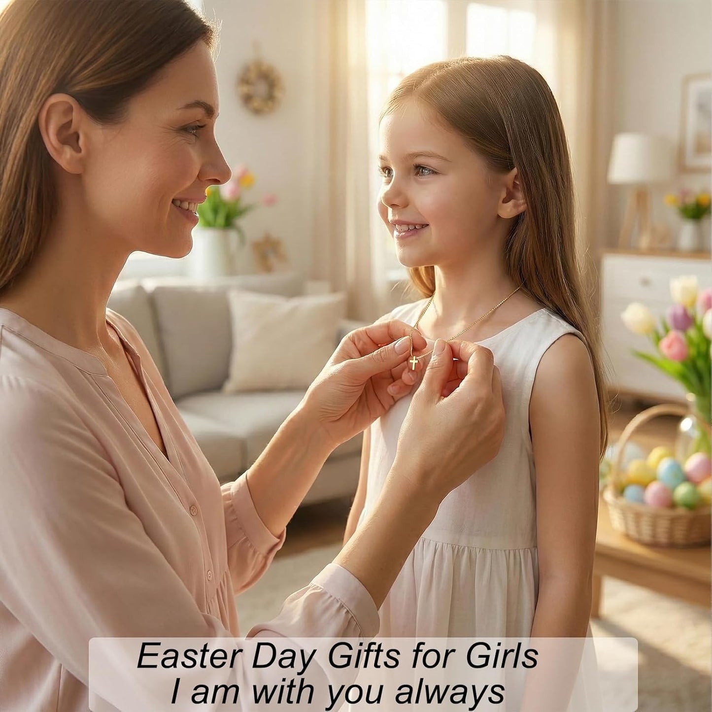 Easter Basket Stuffer Cross Necklace for Women Girls, Dainty 14K Gold Silver Plated Cross Choker Jewelry Non Tarnish Waterproof Cute Simple Small Necklace Christian Baptism Religious Faith Jewelry Gifts