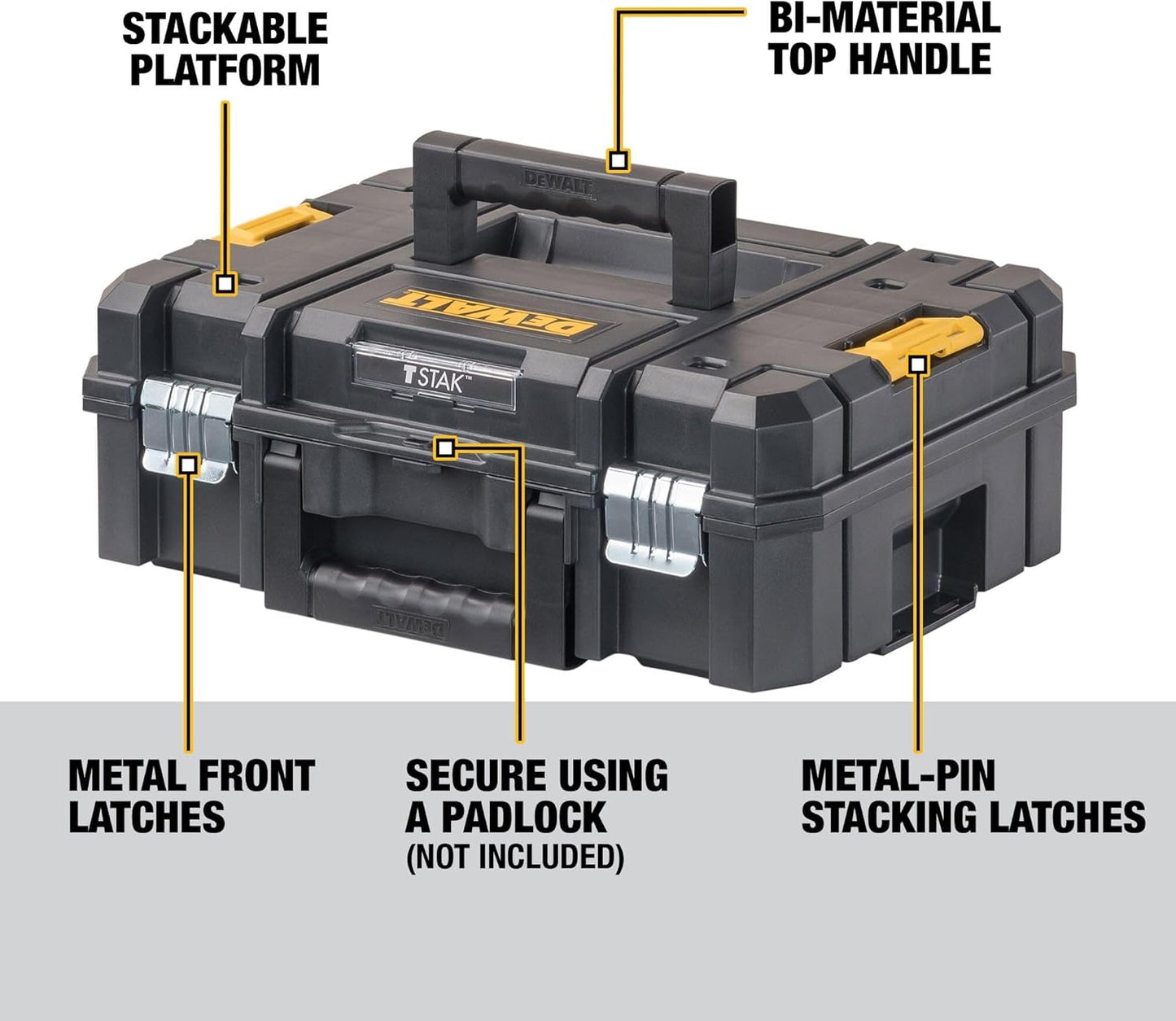 DEWALT TSTAK II Tool Box, Flat Top Tool Storage Case, Organizer Box Holds Up To 66 lbs, Flexible Platforms for Stacking, 13 Inch (DWST17807)